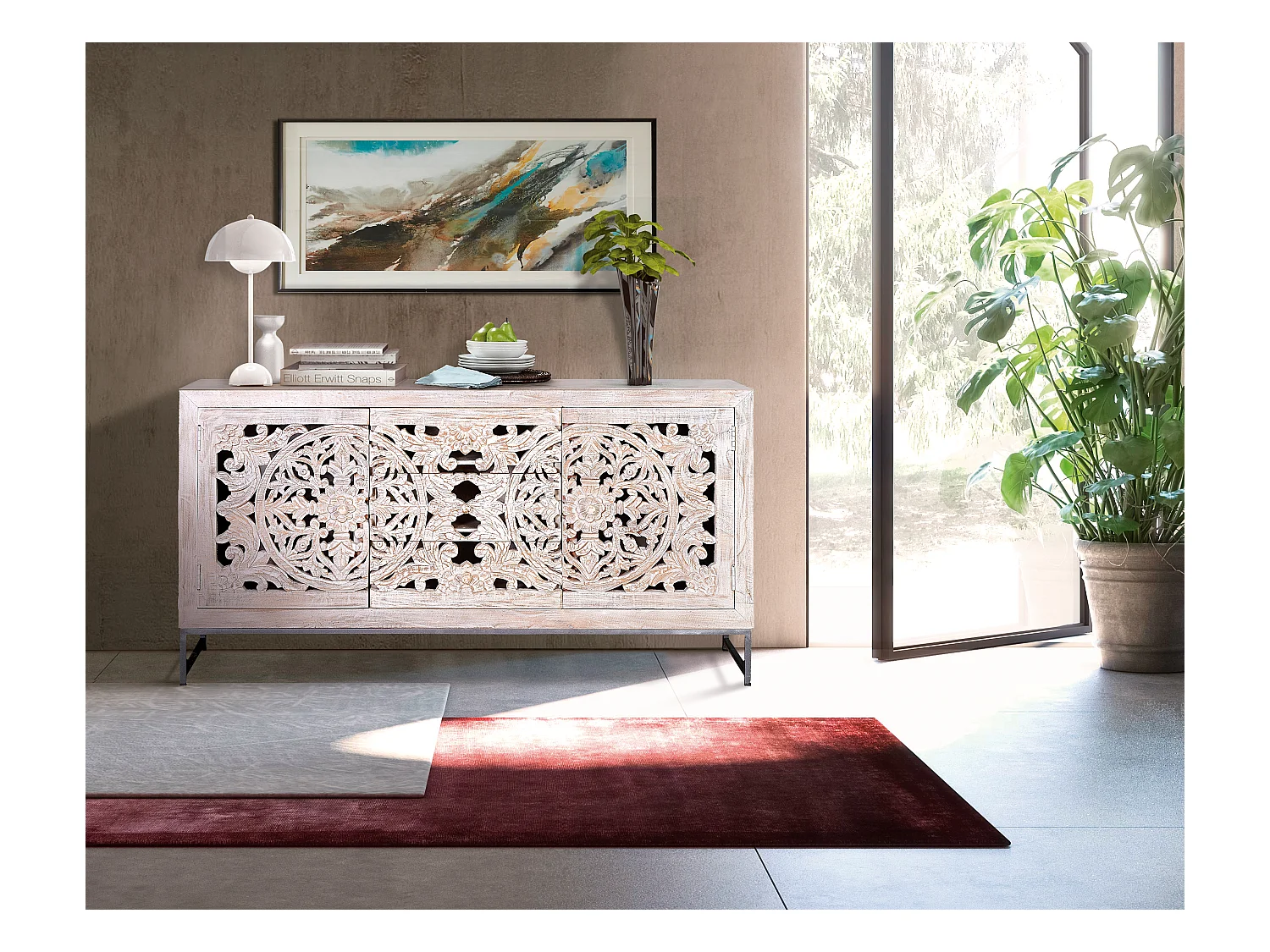 Buffet en manguier et métal blanc vieilli