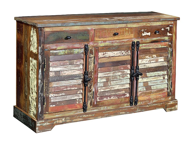 Buffet en bois recyclé multicolore