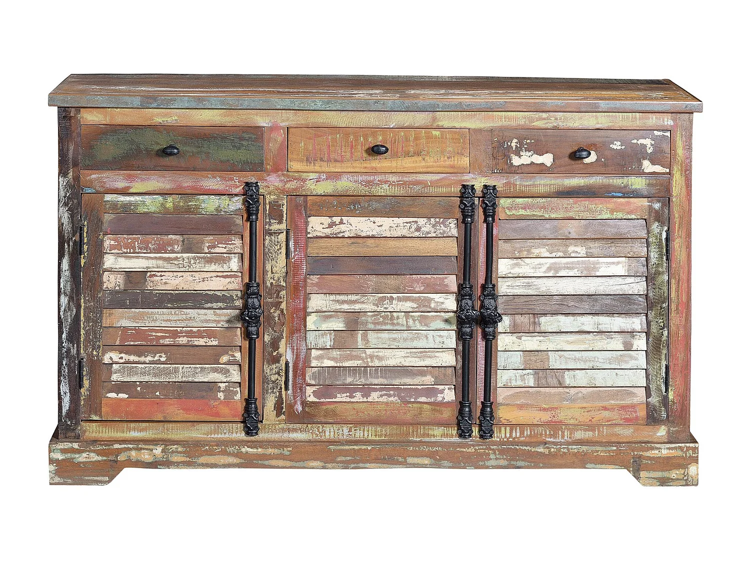 Buffet en bois recyclé multicolore