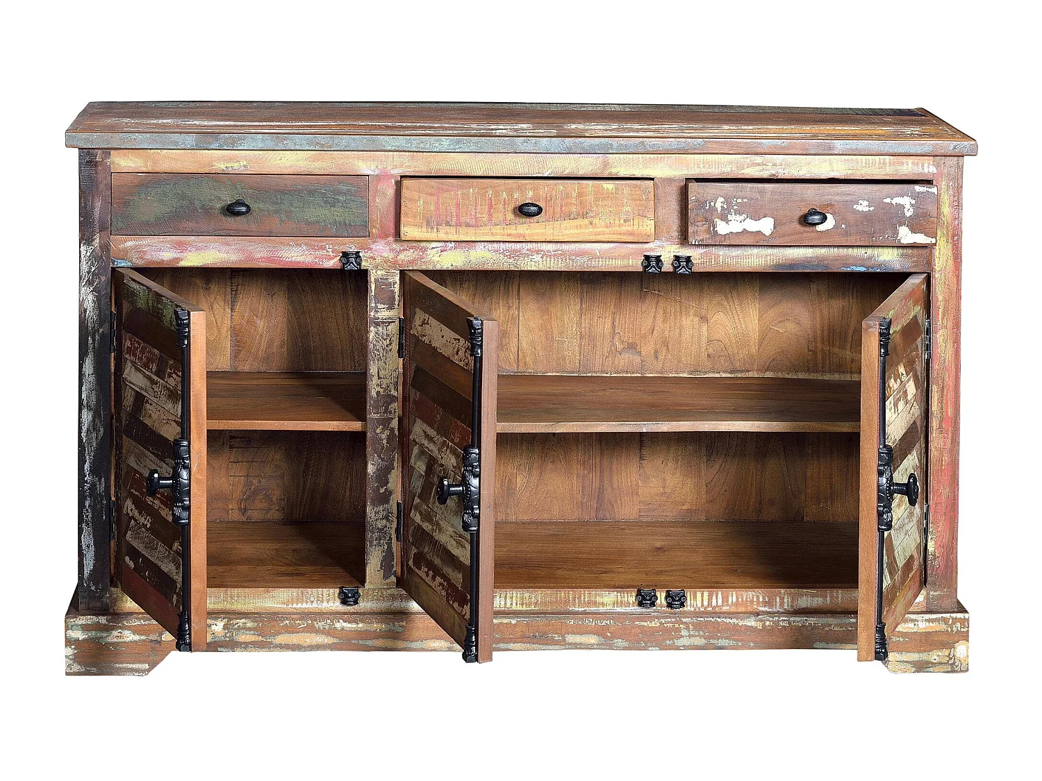 Credenza a due ante 3 cassetti in legno di mango intagliato