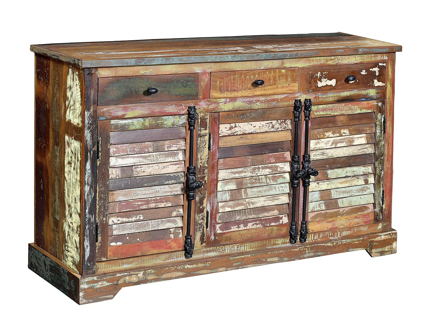Buffet en bois recyclé multicolore