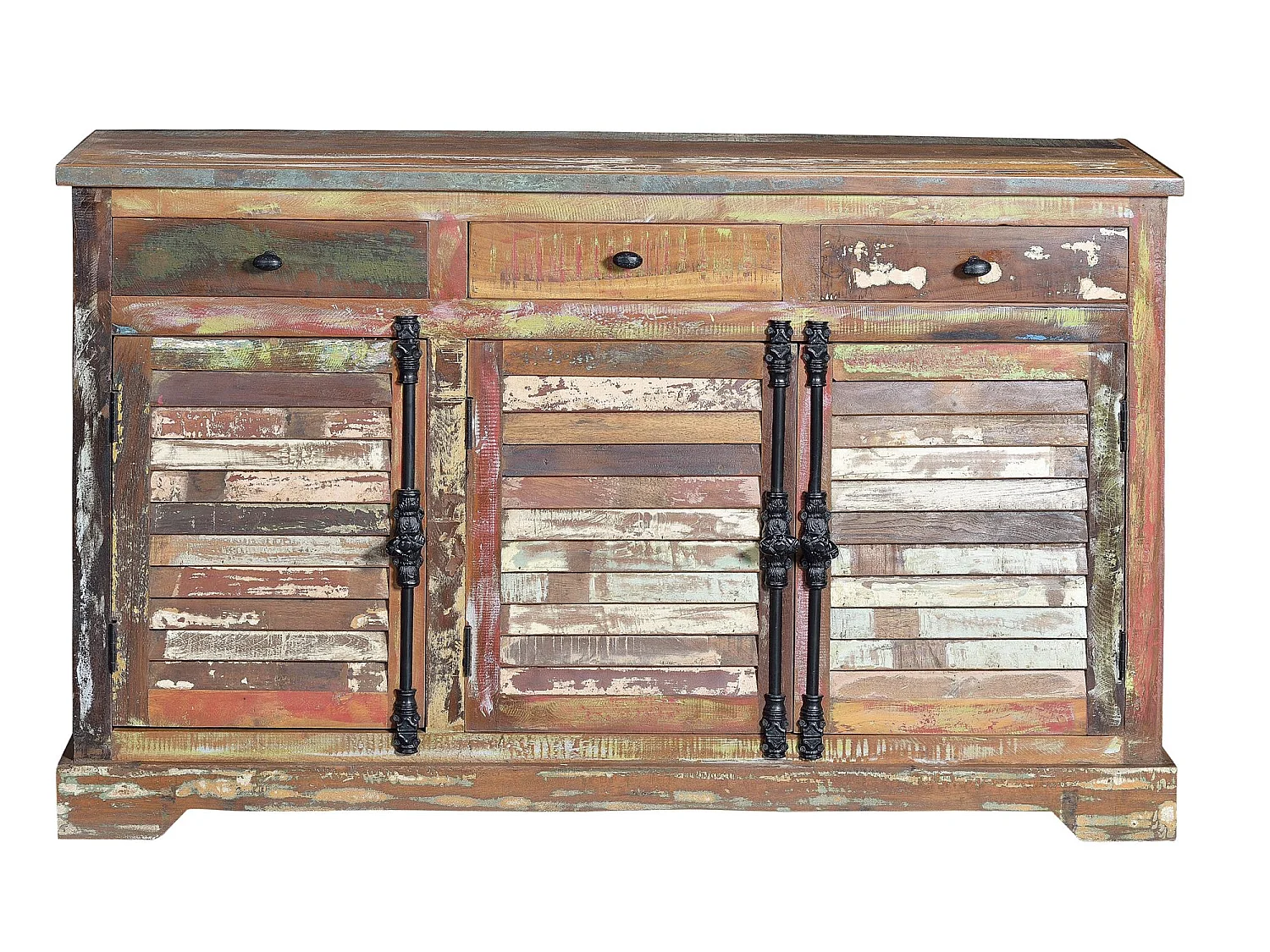 Buffet en bois recyclé multicolore