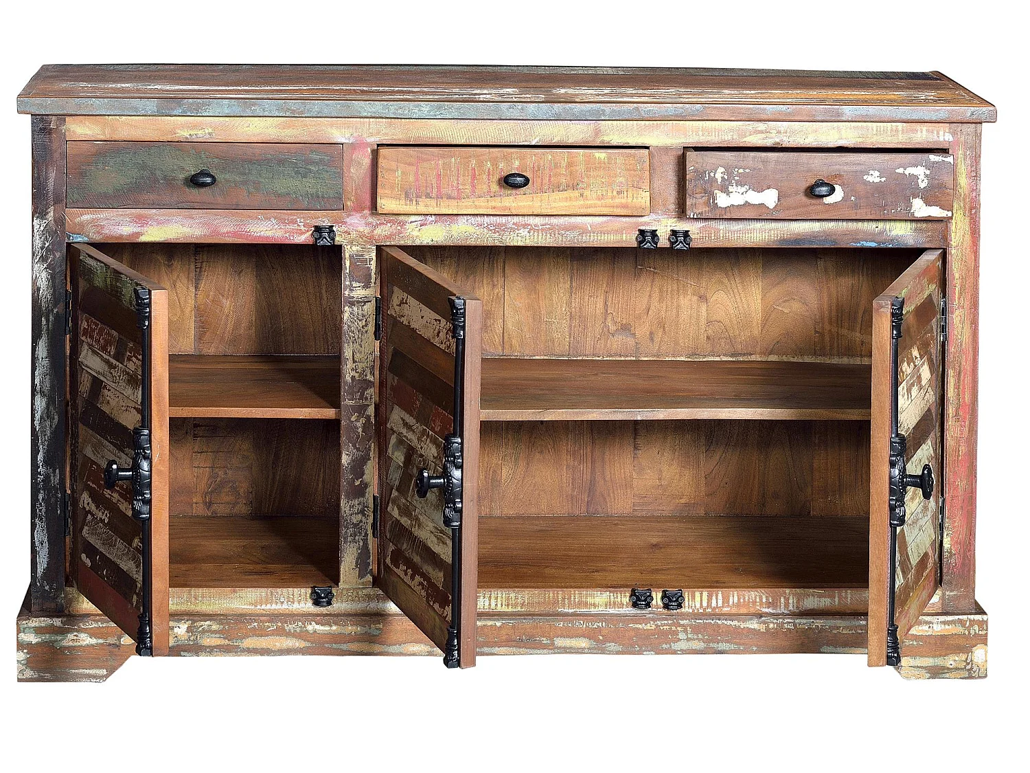 Buffet en bois recyclé multicolore