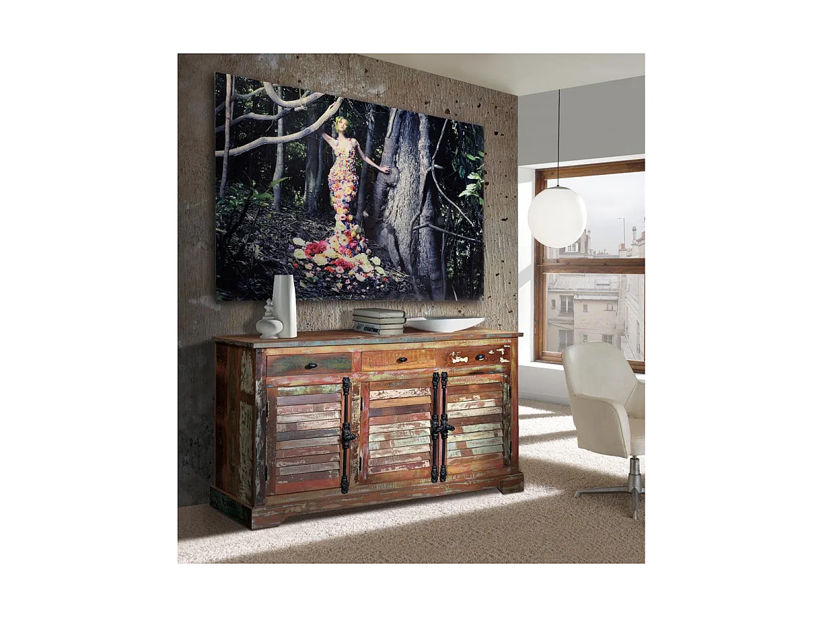 Buffet en bois recyclé multicolore