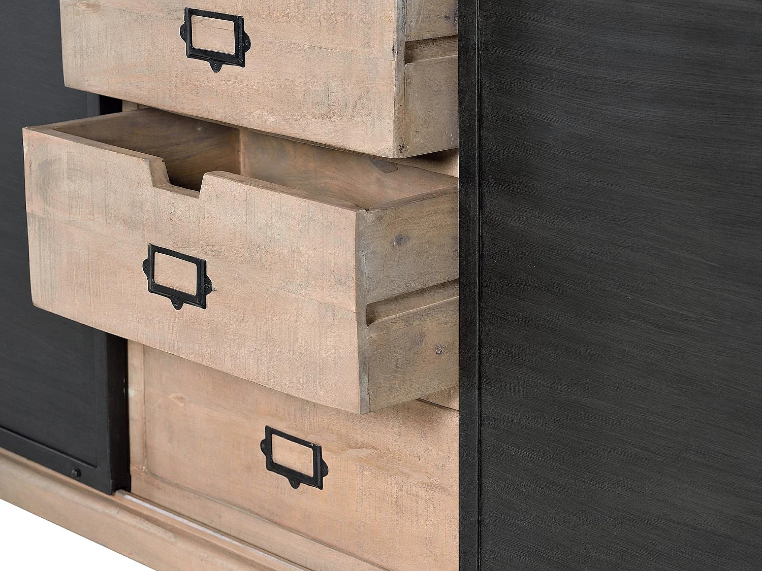 Buffet industriel en manguier et détails en métal noir