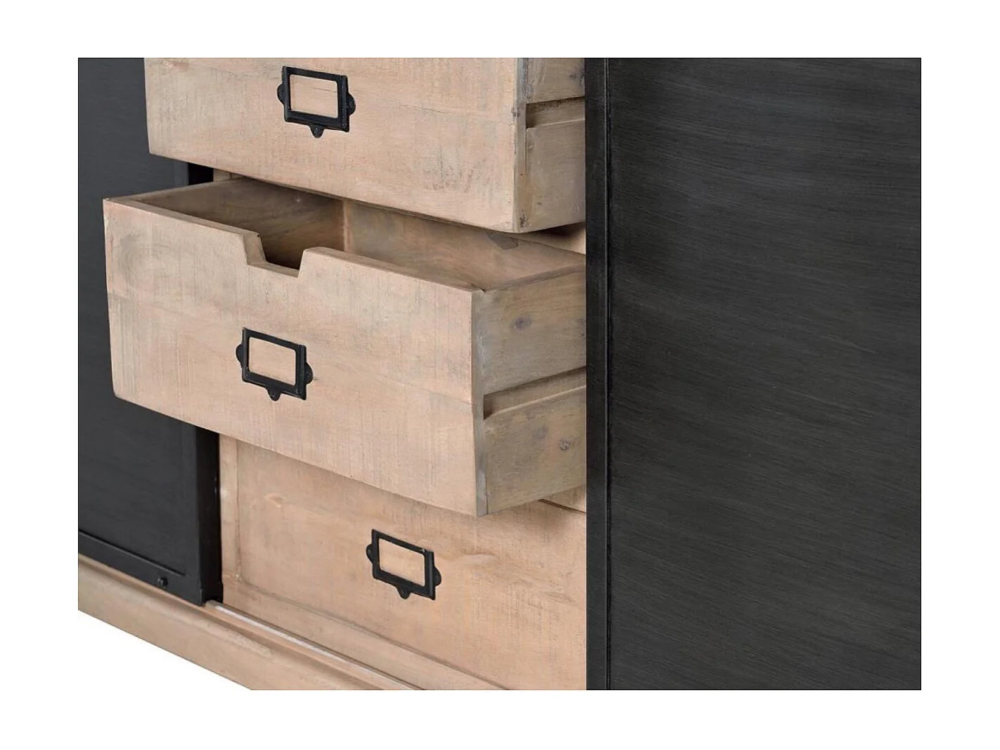 Buffet industriel en manguier et détails en métal noir