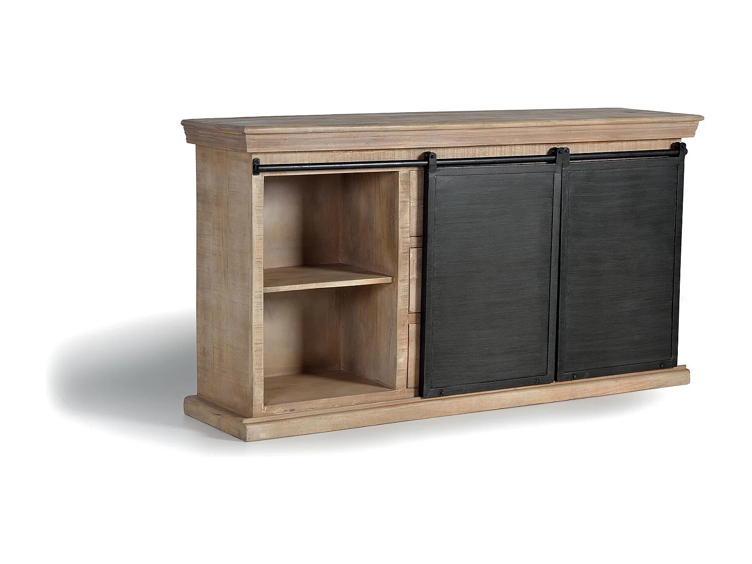 Buffet industriel en manguier et détails en métal noir