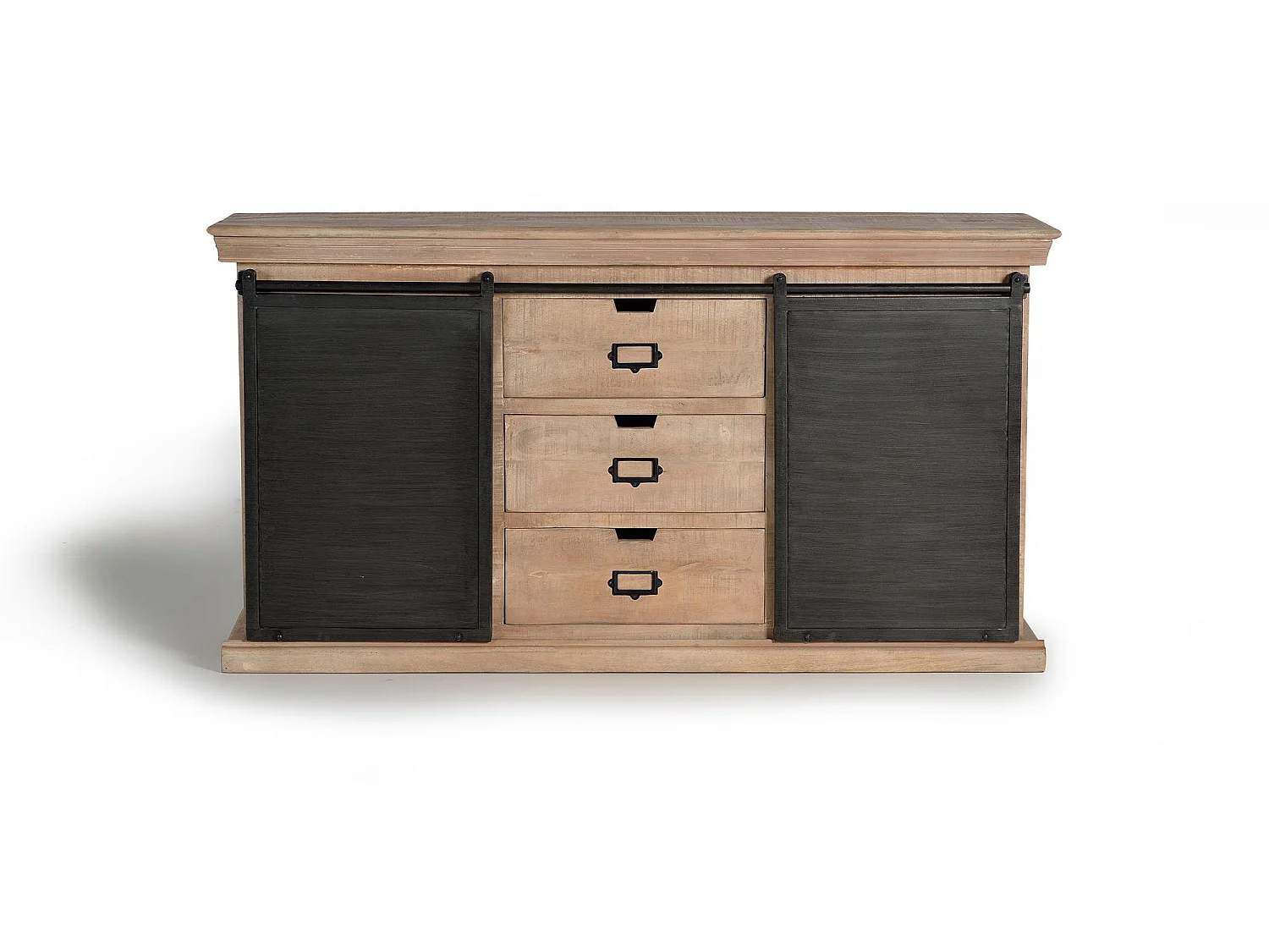 Credenza stile industriale a 2 ante scorrevoli e 3 cassetti