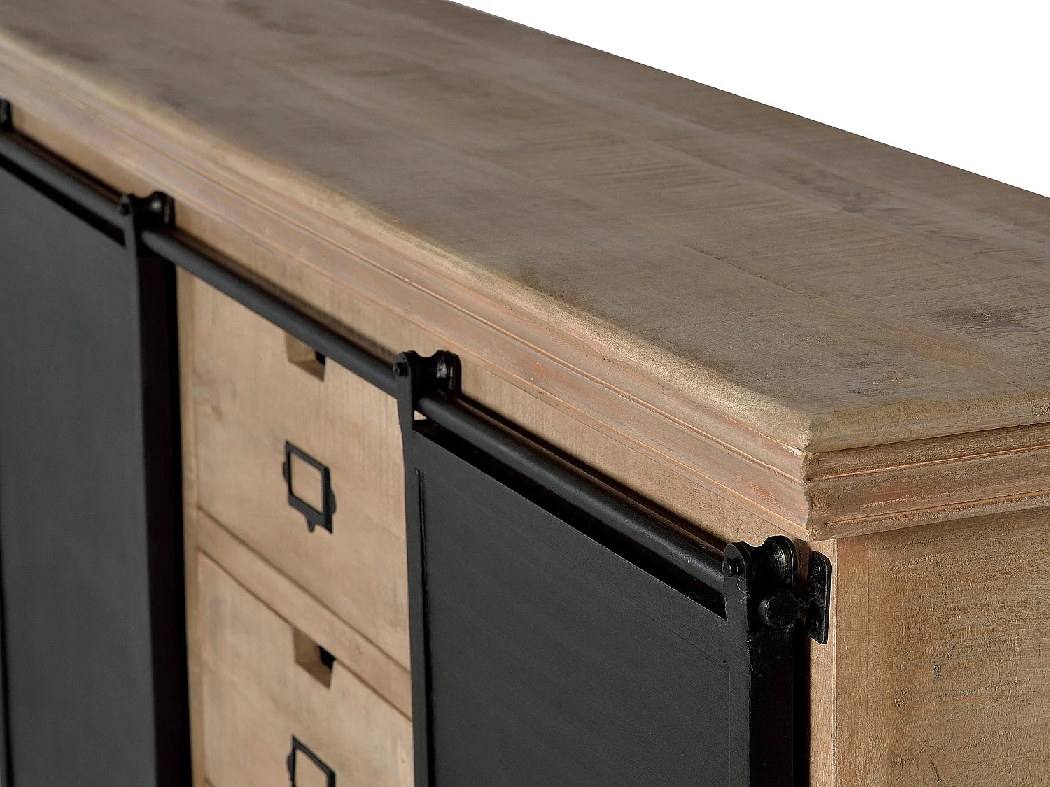 Credenza stile industriale a 2 ante scorrevoli e 3 cassetti