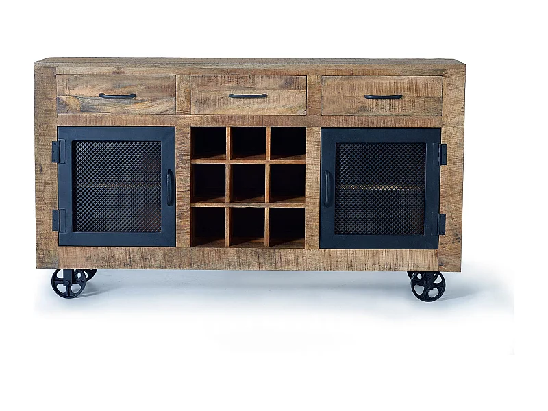 Buffet industriel en manguier et pieds en métal couleur naturelle