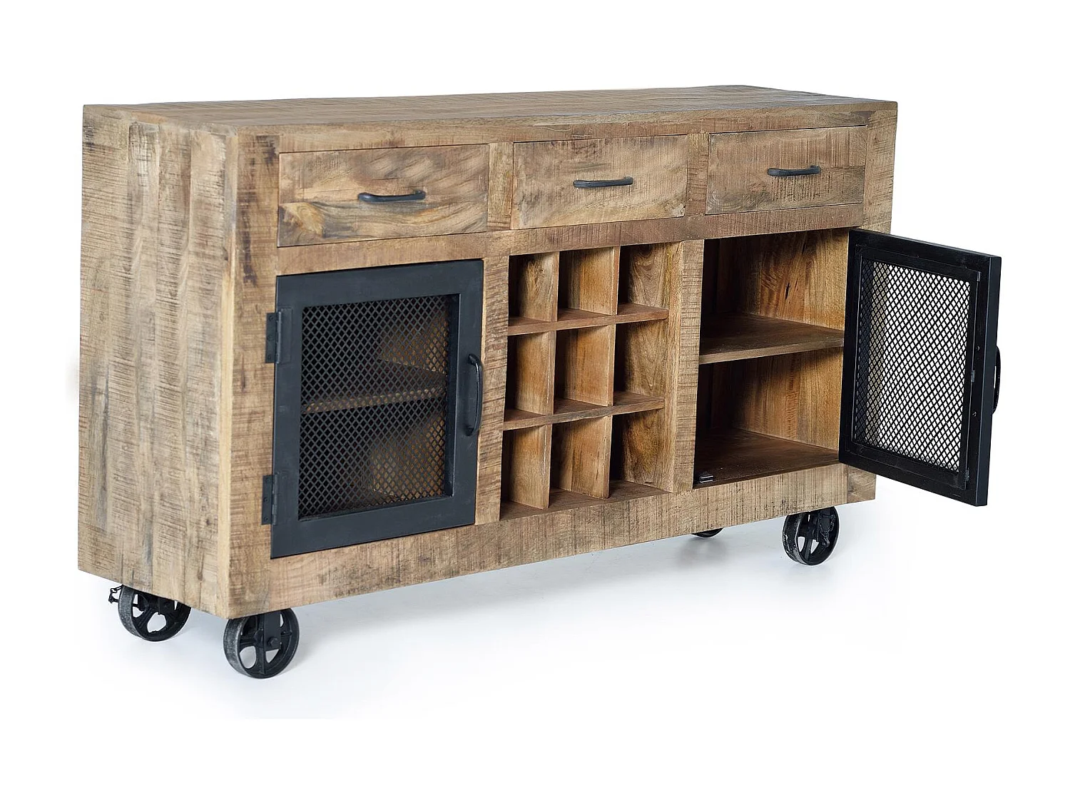 Buffet industriel en manguier et pieds en métal couleur naturelle