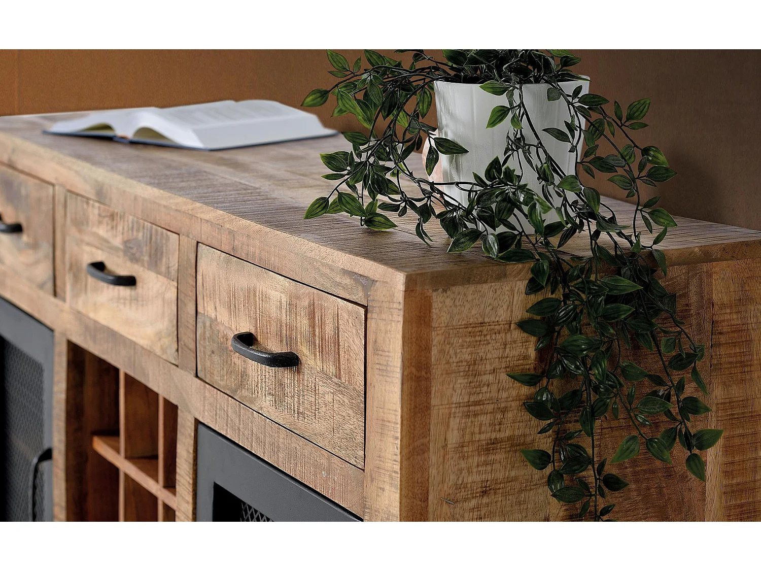 Buffet en bois de manguier de style industriel moderne - 85 x 150 x 38