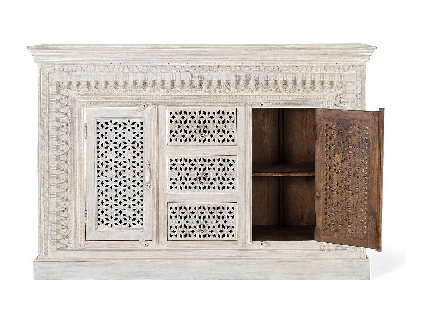 Buffet en bois manguier blanc vieilli