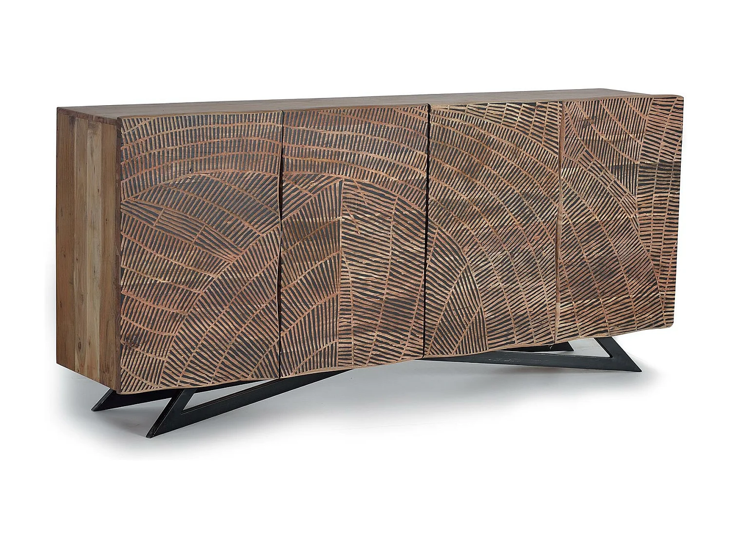 Aparador de madeira de acácia e pés de metal de cor natural Marrón.Giner y Colomer.90x40x200