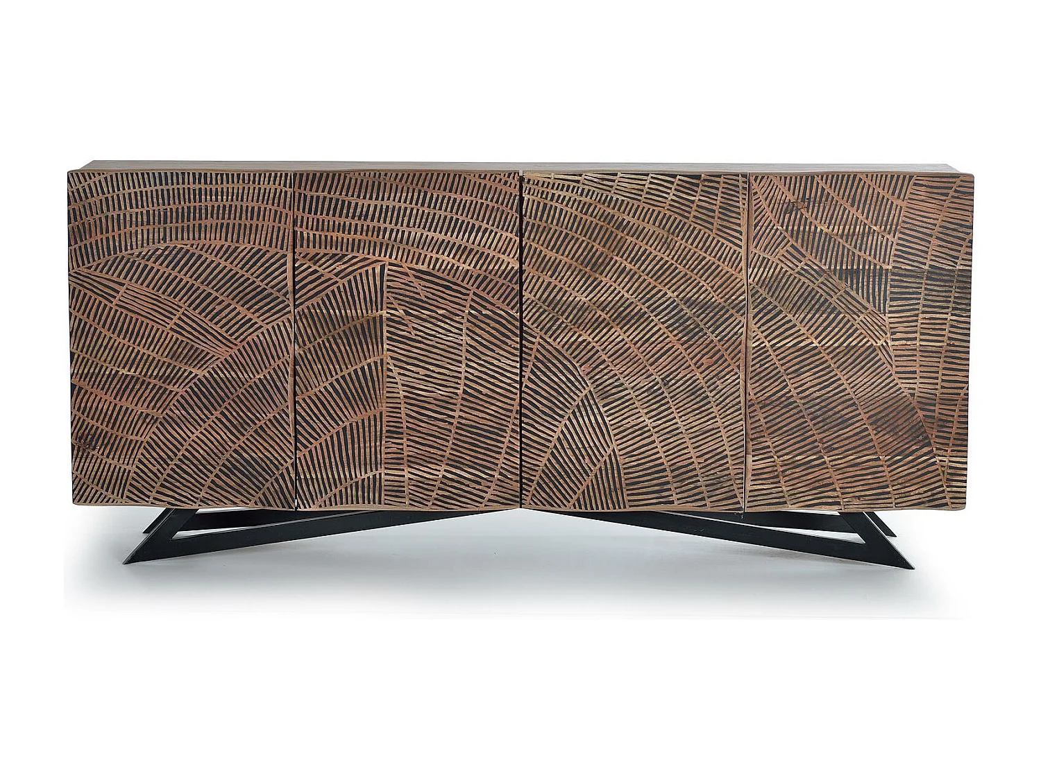 Aparador de madeira de acácia e pés de metal de cor natural Marrón.Giner y Colomer.90x40x200