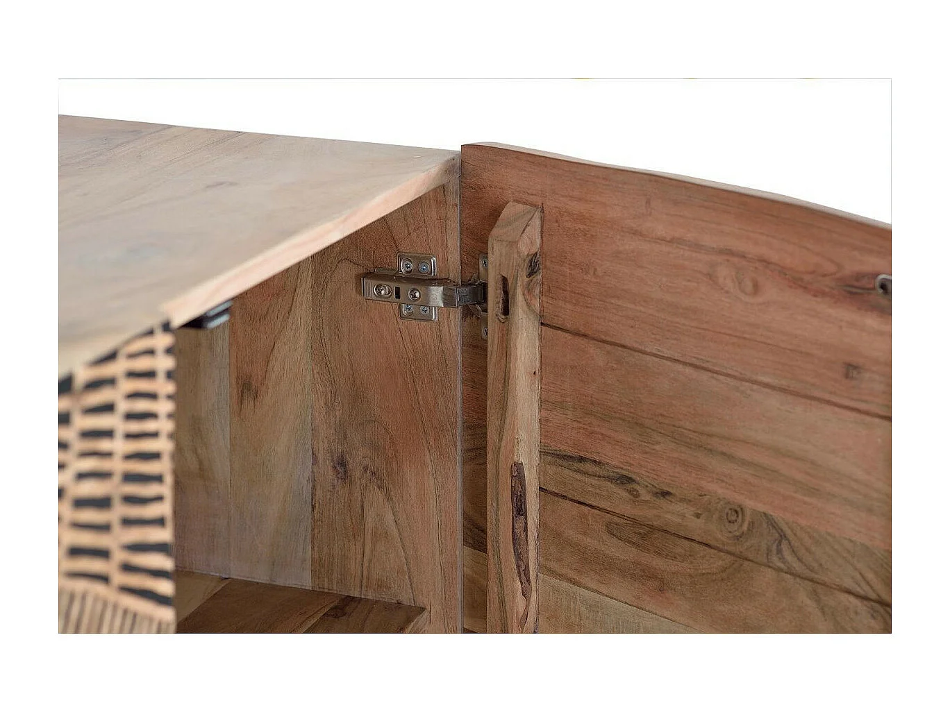 Aparador de madeira de acácia e pés de metal de cor natural Marrón.Giner y Colomer.90x40x200