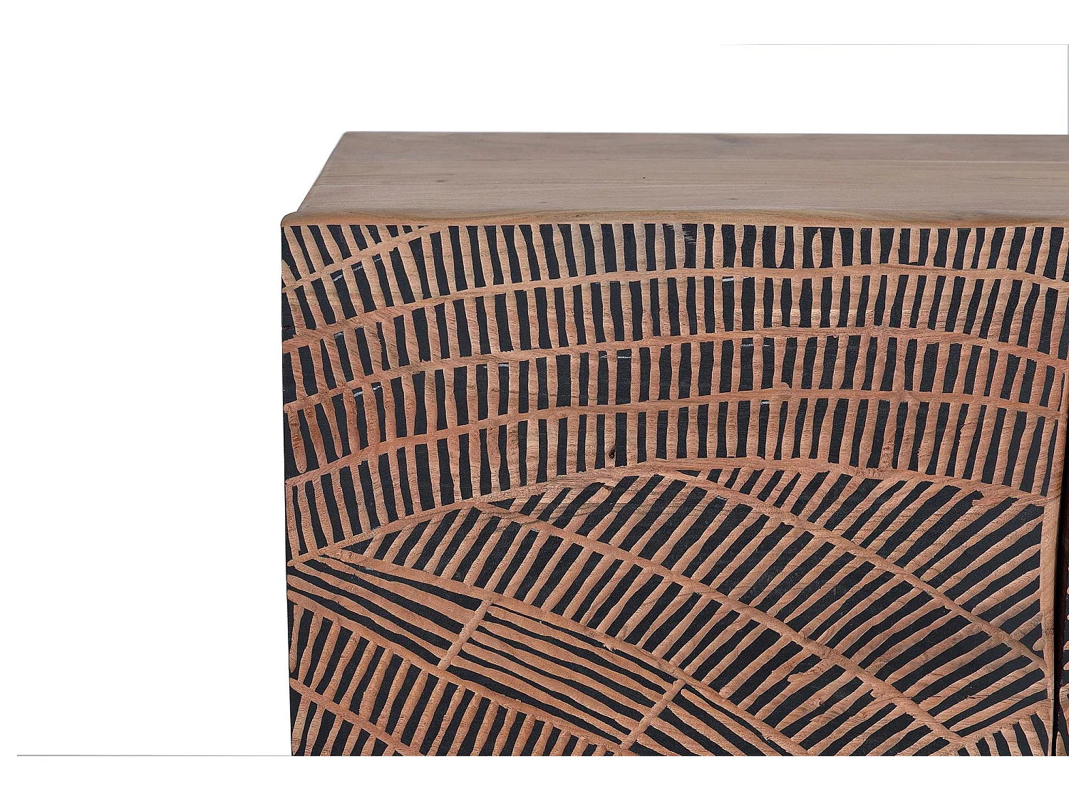 Buffet in acaciahout en stenen in natuurlijk gekleurd metaal