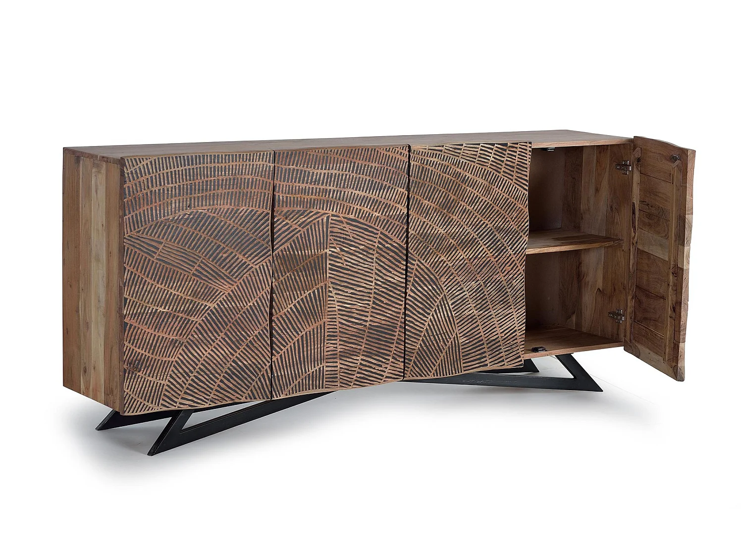 Buffet en bois d'acacia de style rustique moderne - 90 x 200 x 40