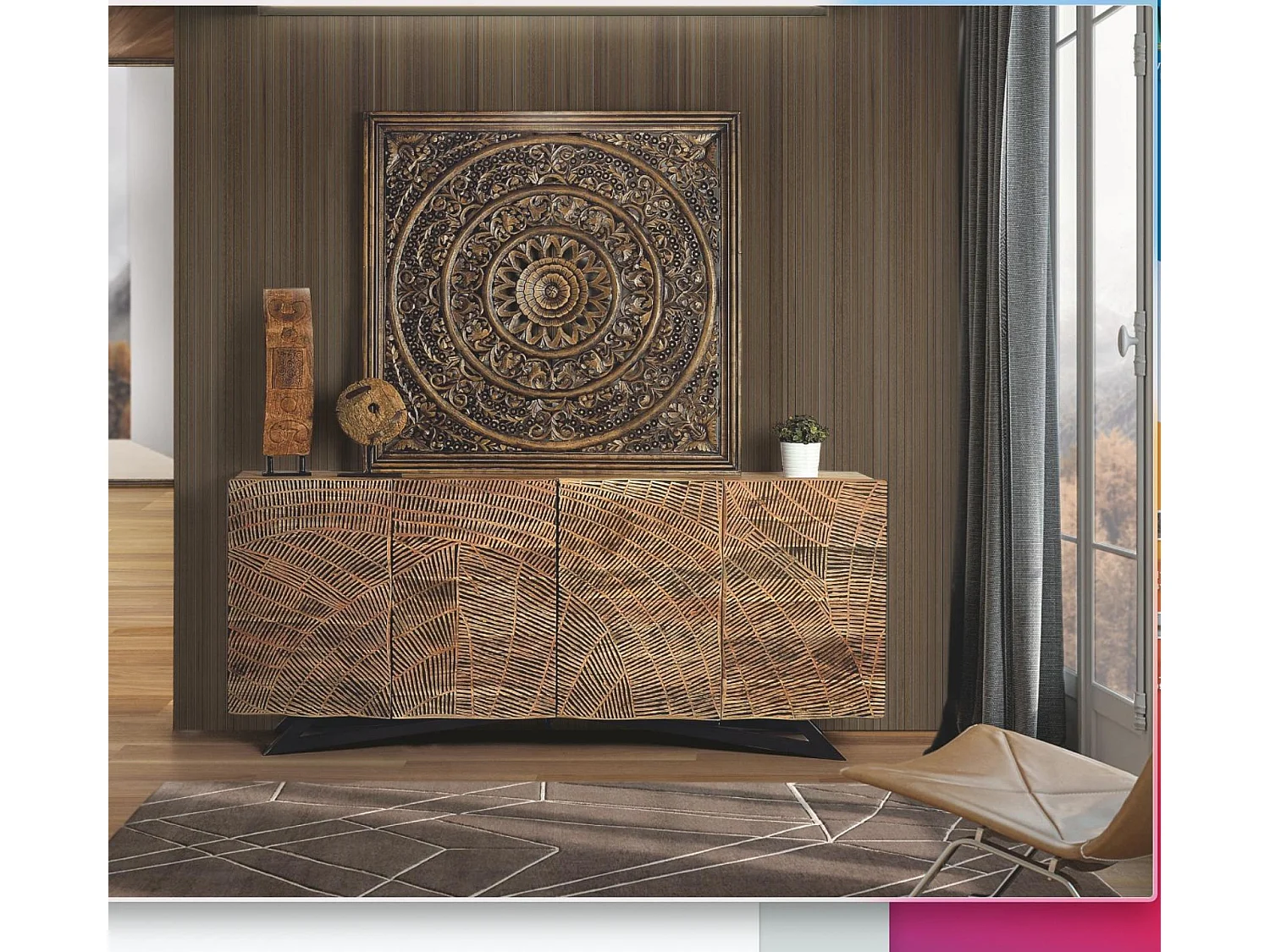 Buffet en bois d'acacia de style rustique moderne - 90 x 200 x 40