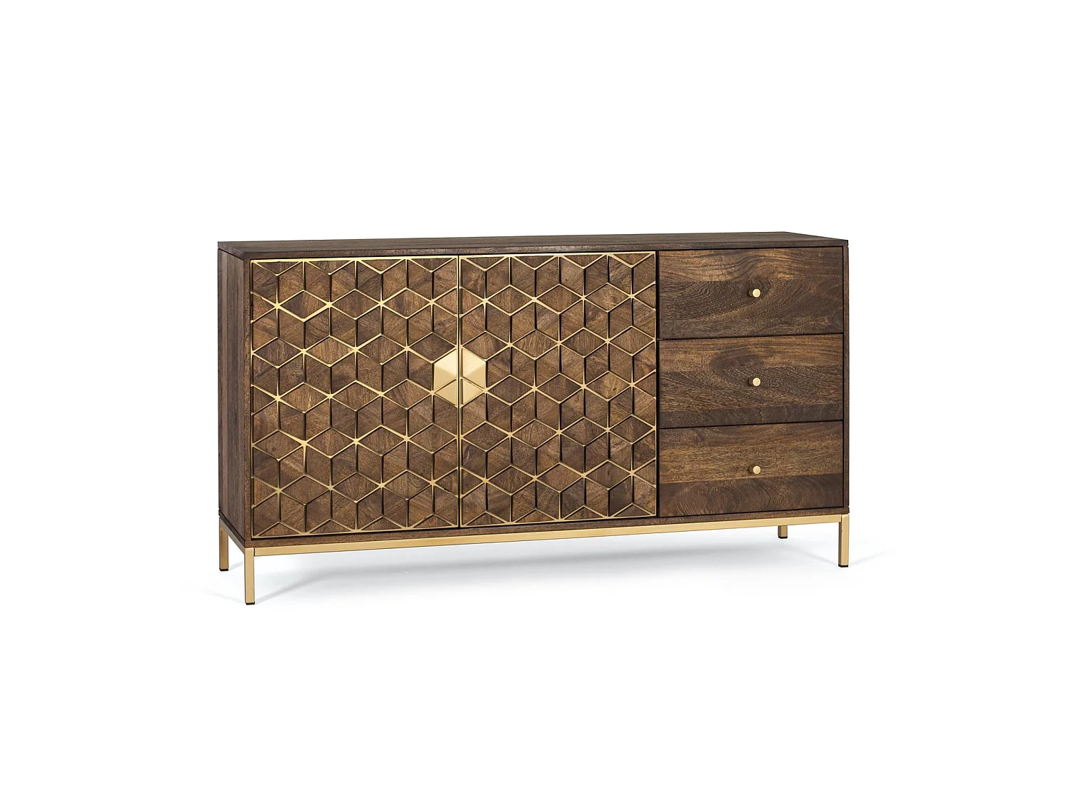 Buffet en bois de manguier, style rustique moderne - 77 x 145 x 40