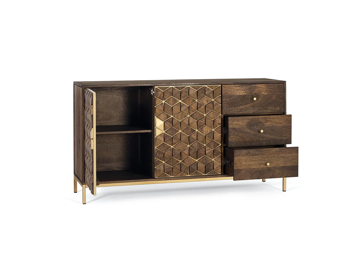 Buffet en bois de manguier, style rustique moderne - 77 x 145 x 40