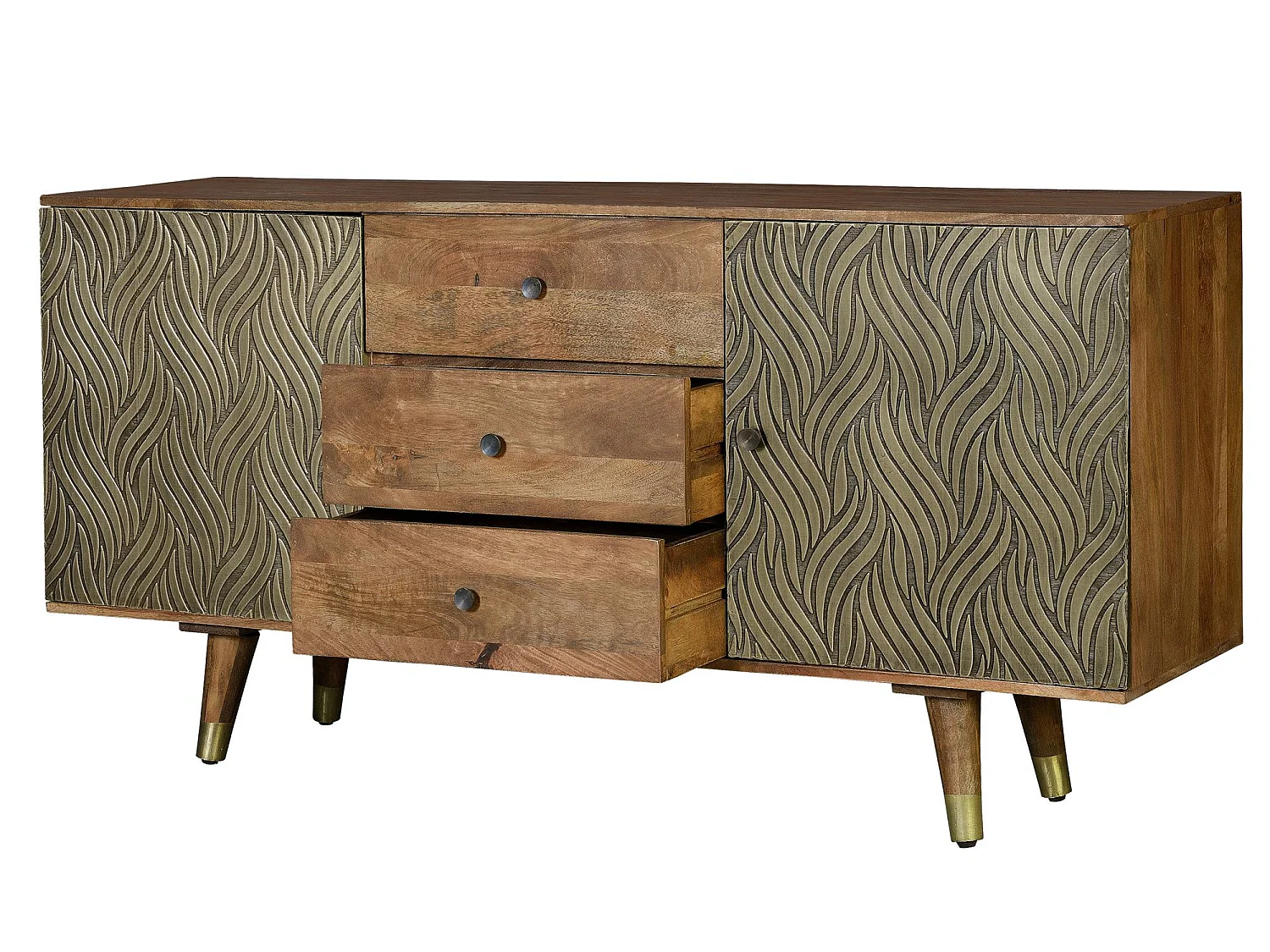 Buffet en bois de manguier, style rétro moderne - 78 x 160 x 40