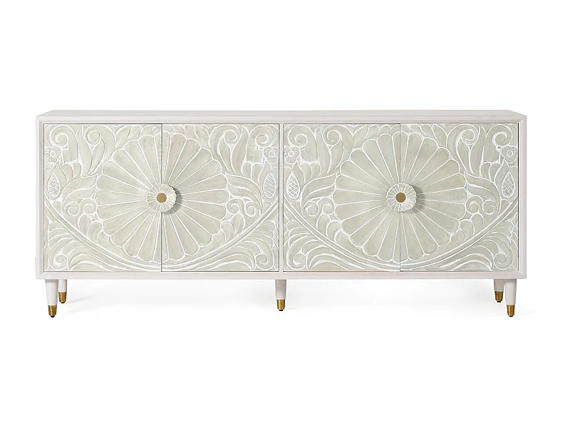 Buffet en bois de manguier avec des détails en or blanc