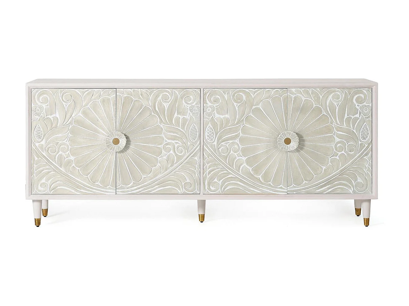 Buffet em madeira de mangue com detalhes em branco.