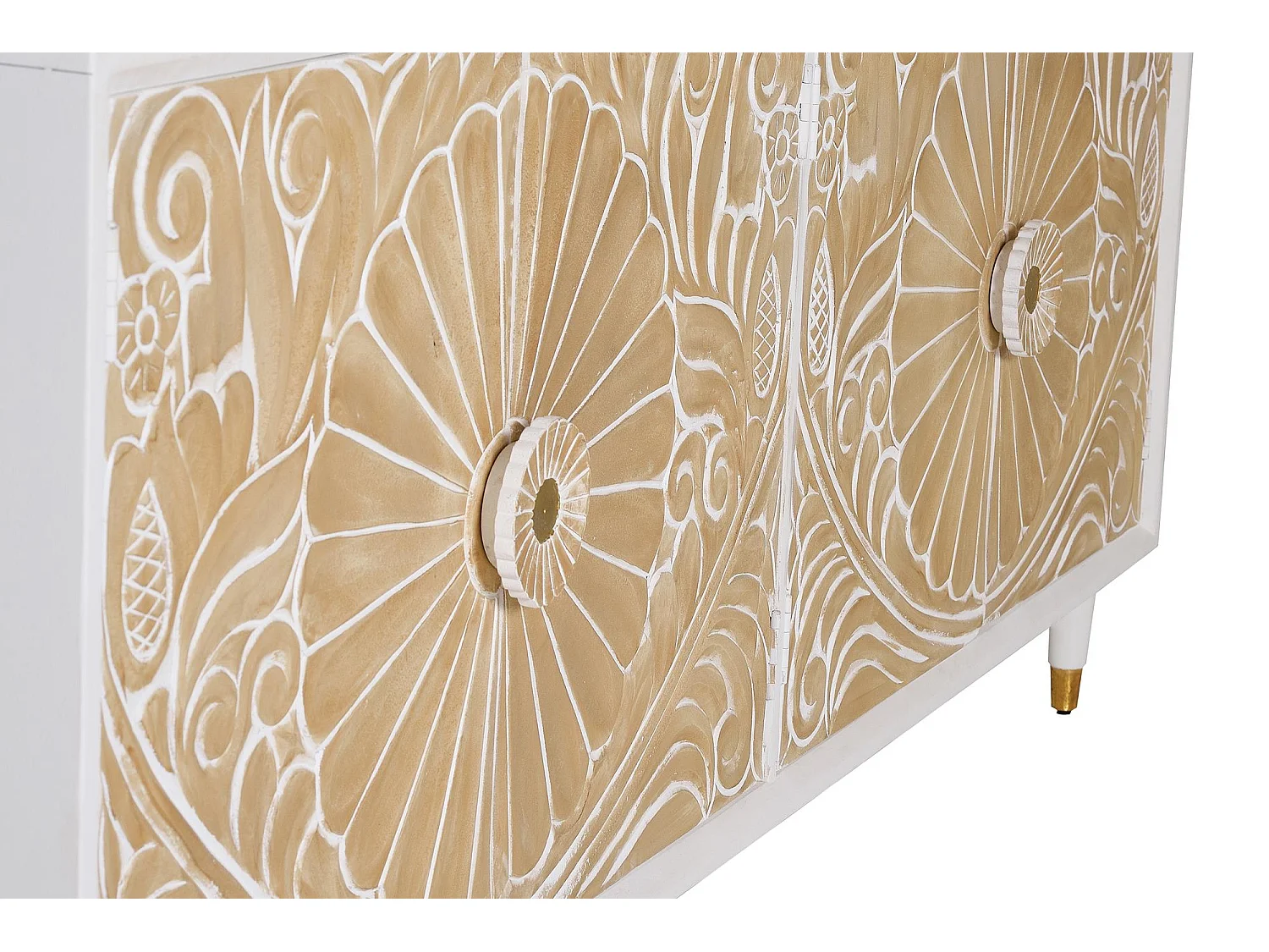 Buffet en bois de manguier avec des détails en or blanc