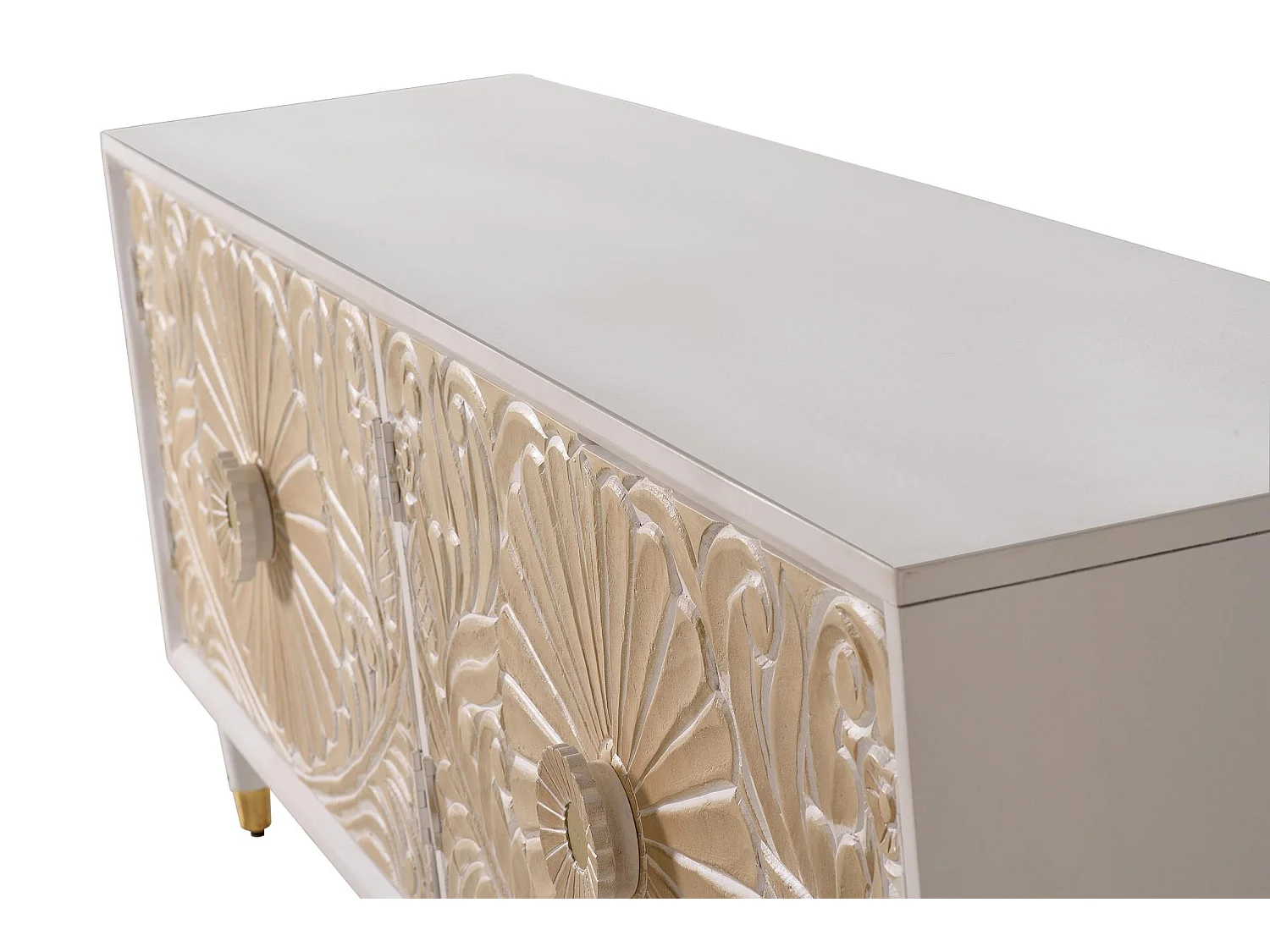 Buffet en bois de manguier avec des détails en or blanc