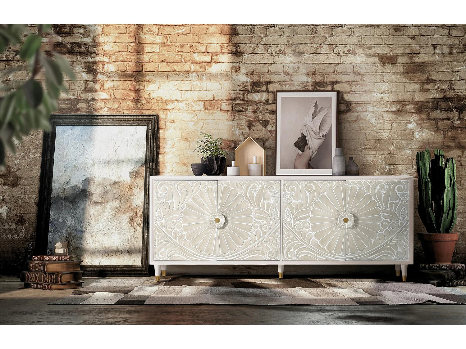 Credenza moderna in stile mediterraneo in legno di mango - 80x190x40
