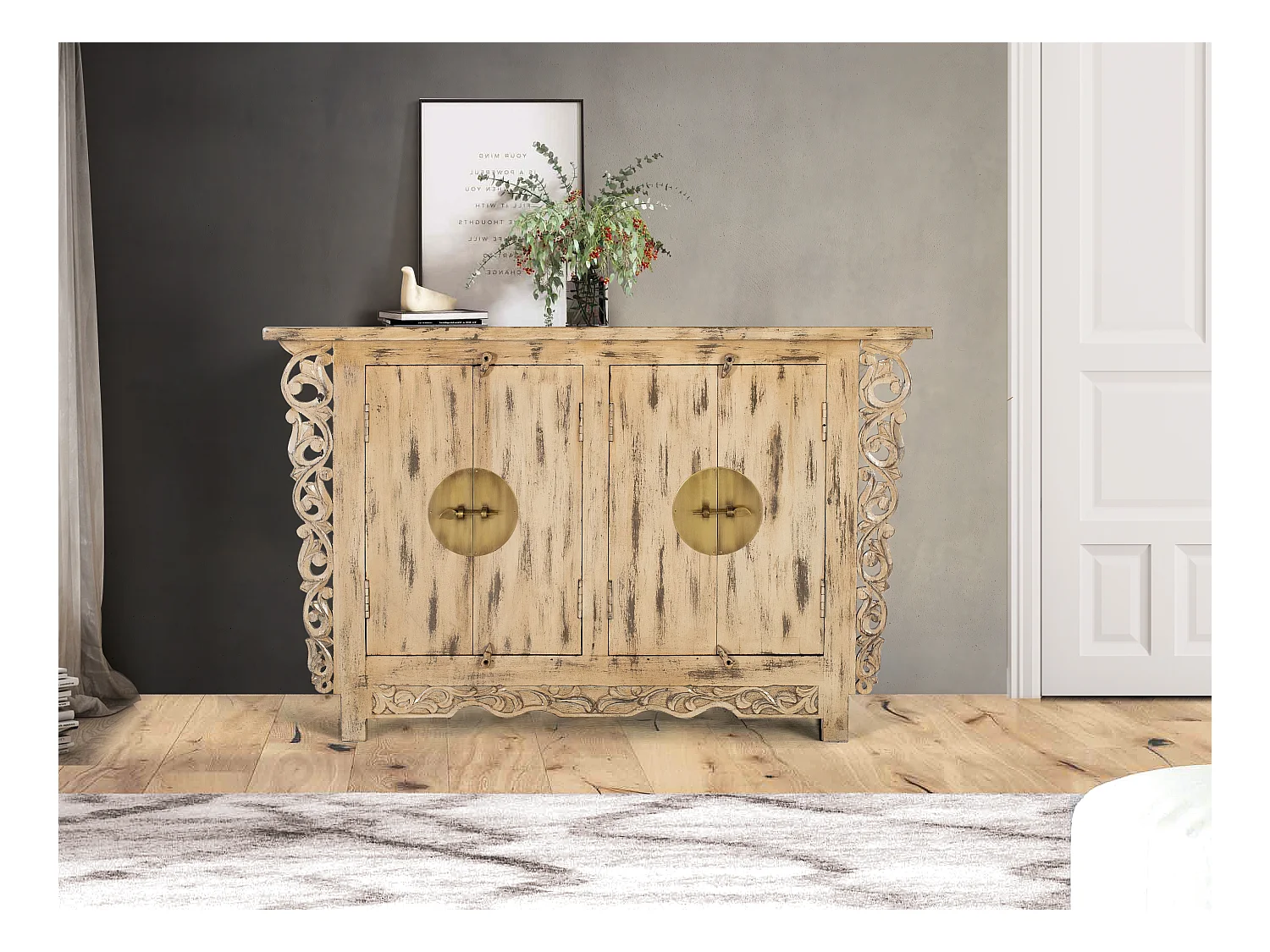 Armoire à 2 portes fabriquée à la main en bois de manguier