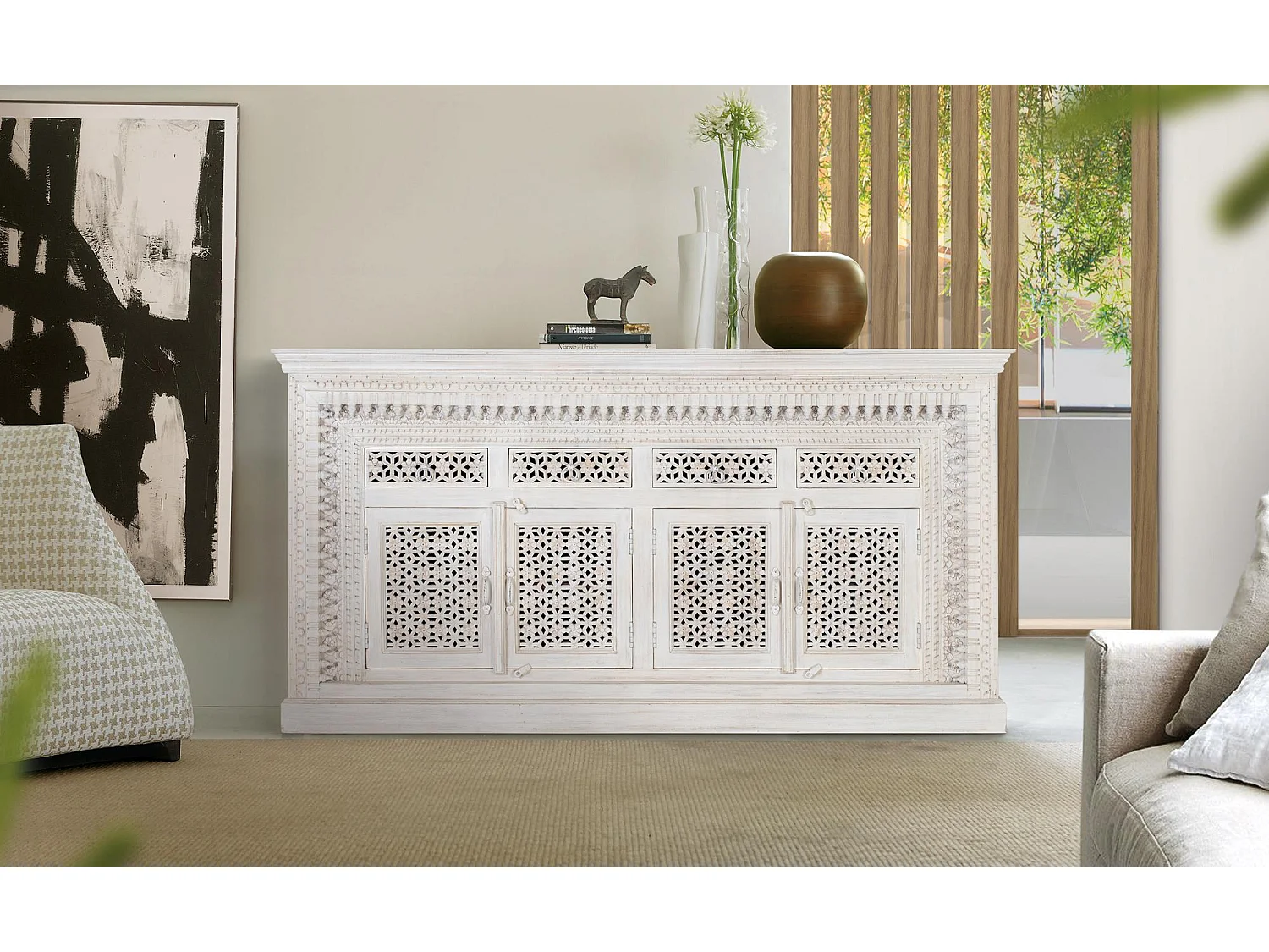 Sideboard aus gealtertem weißem Mangoholz