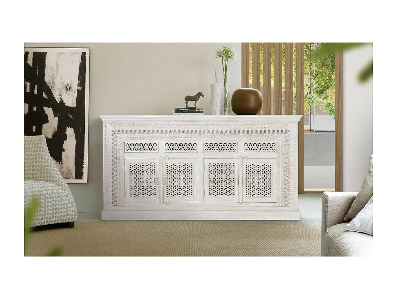 Sideboard aus gealtertem weißem Mangoholz