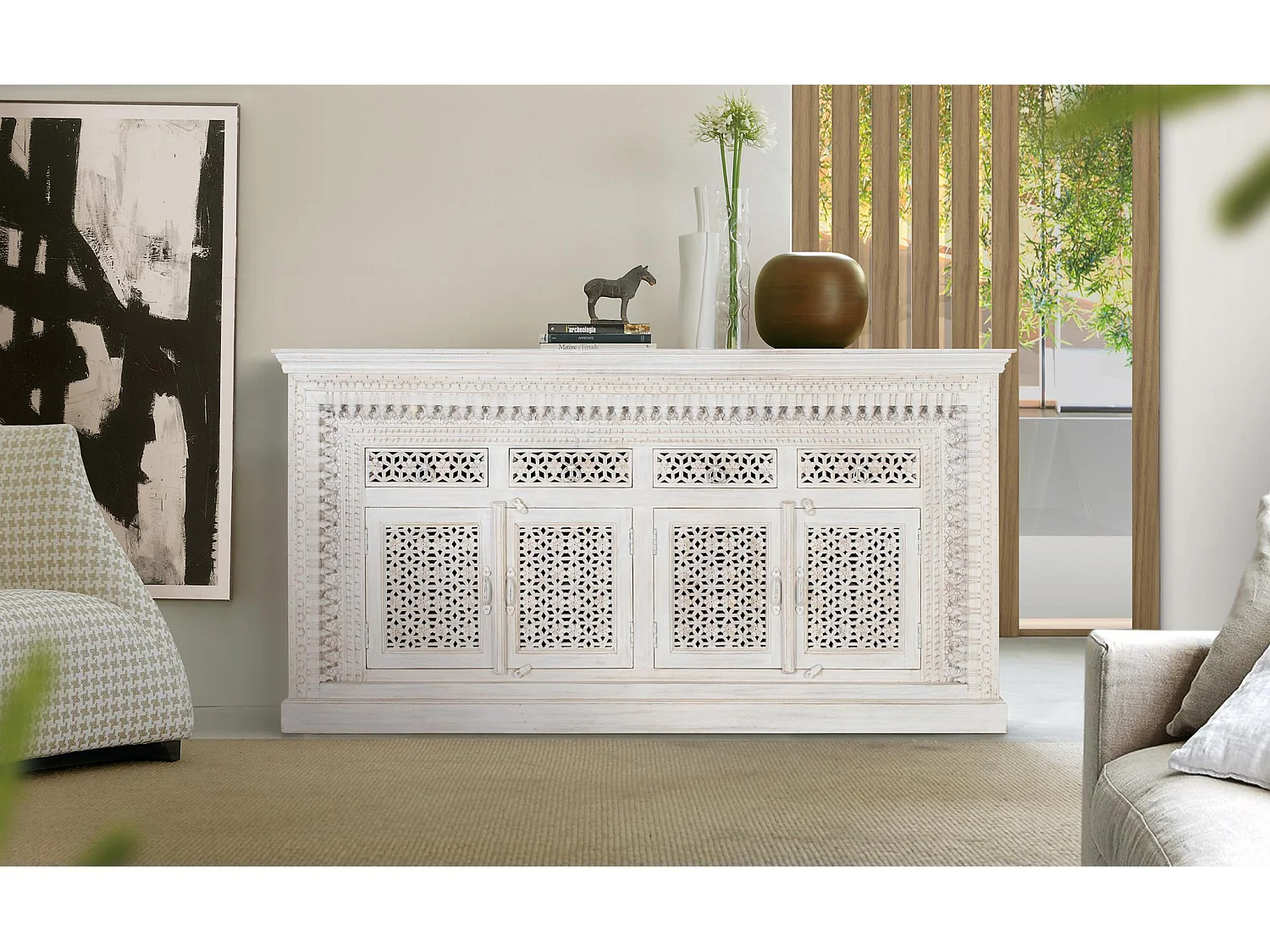 Buffet en bois de manguier de style méditerranéen moderne - 100 x 190 x 40