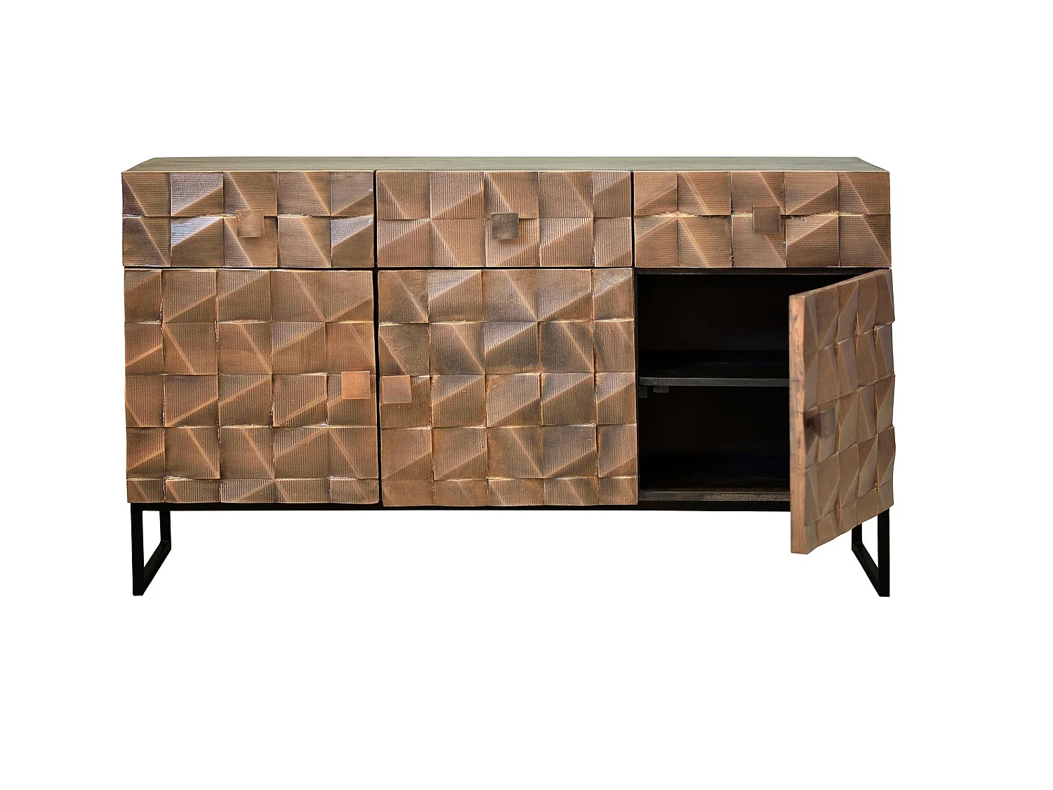 Buffet en bois de manguier, style rustique moderne - 80 x 142 x 42