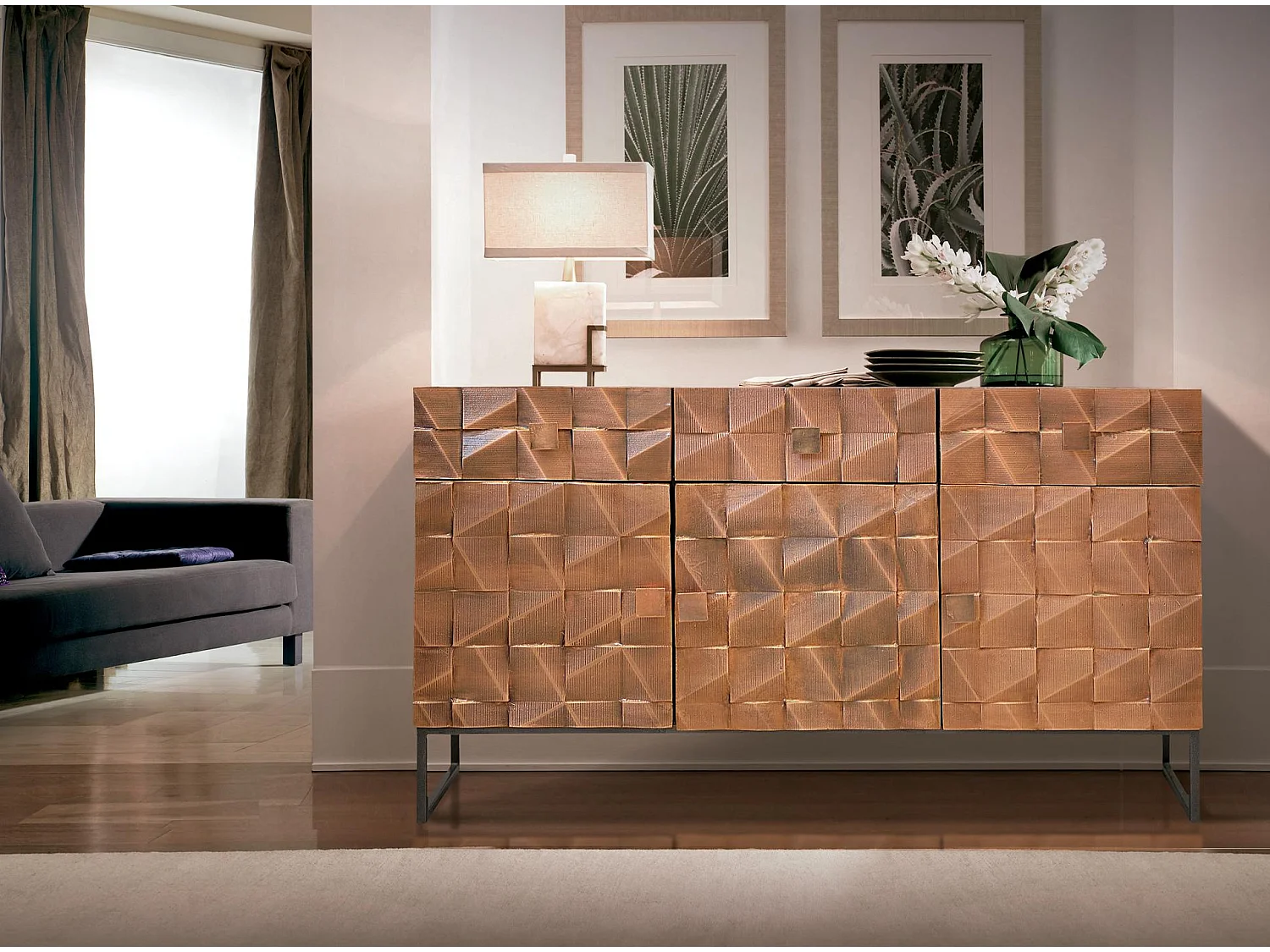 Buffet en bois de manguier, style rustique moderne - 80 x 142 x 42