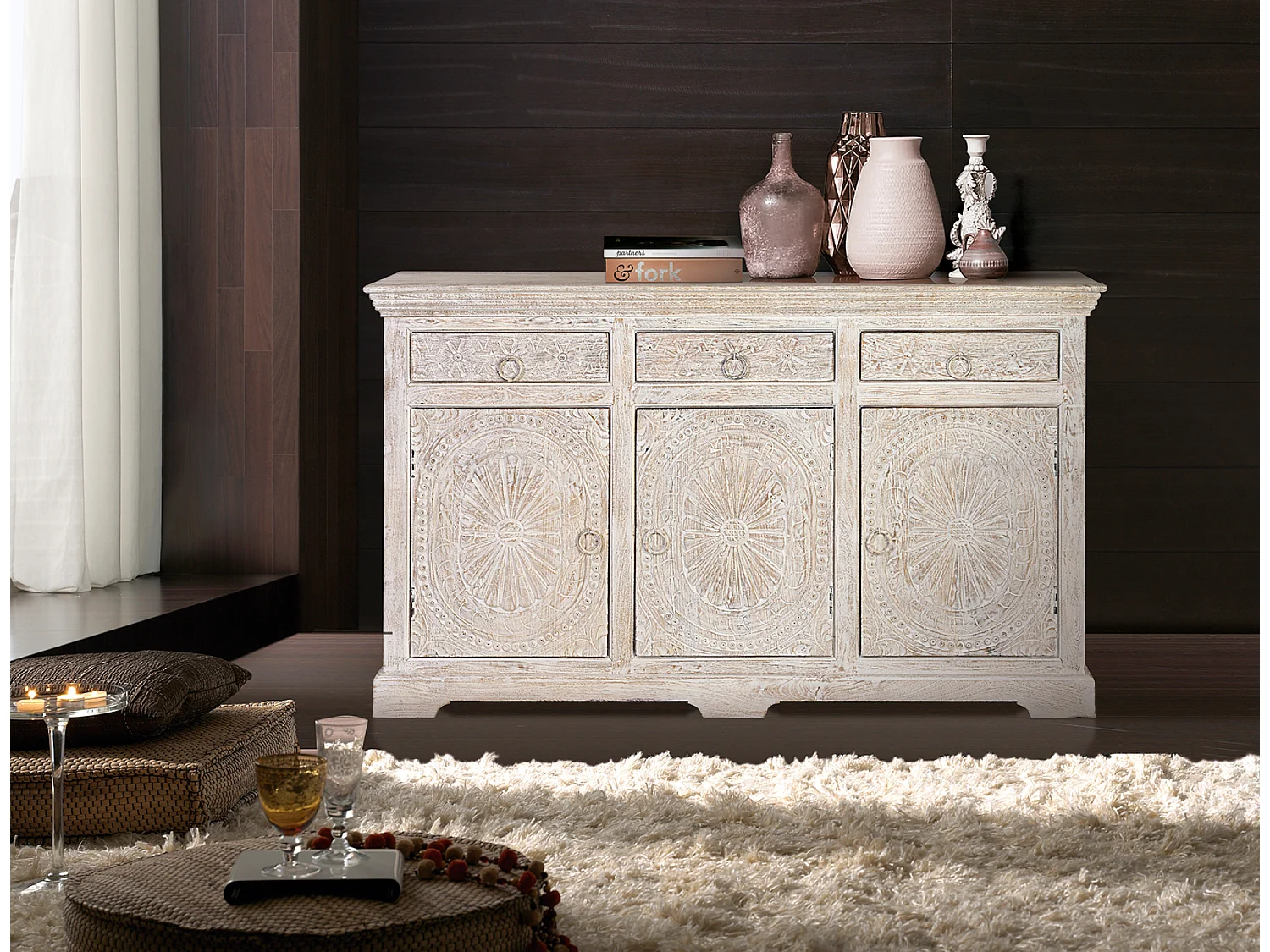 Buffet en manguier blanc vieilli