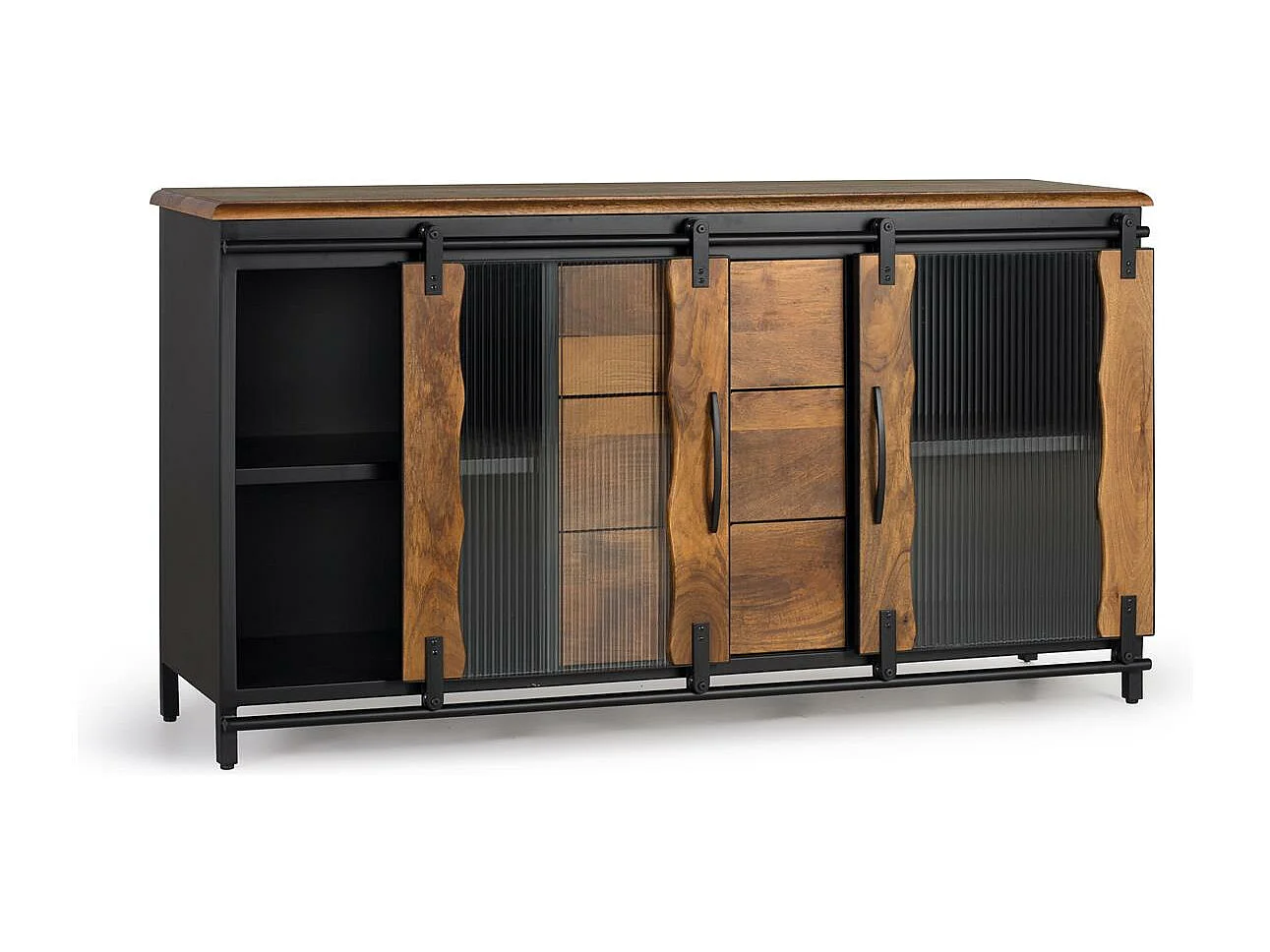 Komoda z drewna mango i czarnego metalu