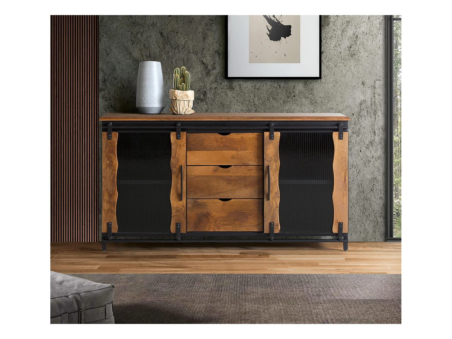 Buffet en bois manguier et métal noir