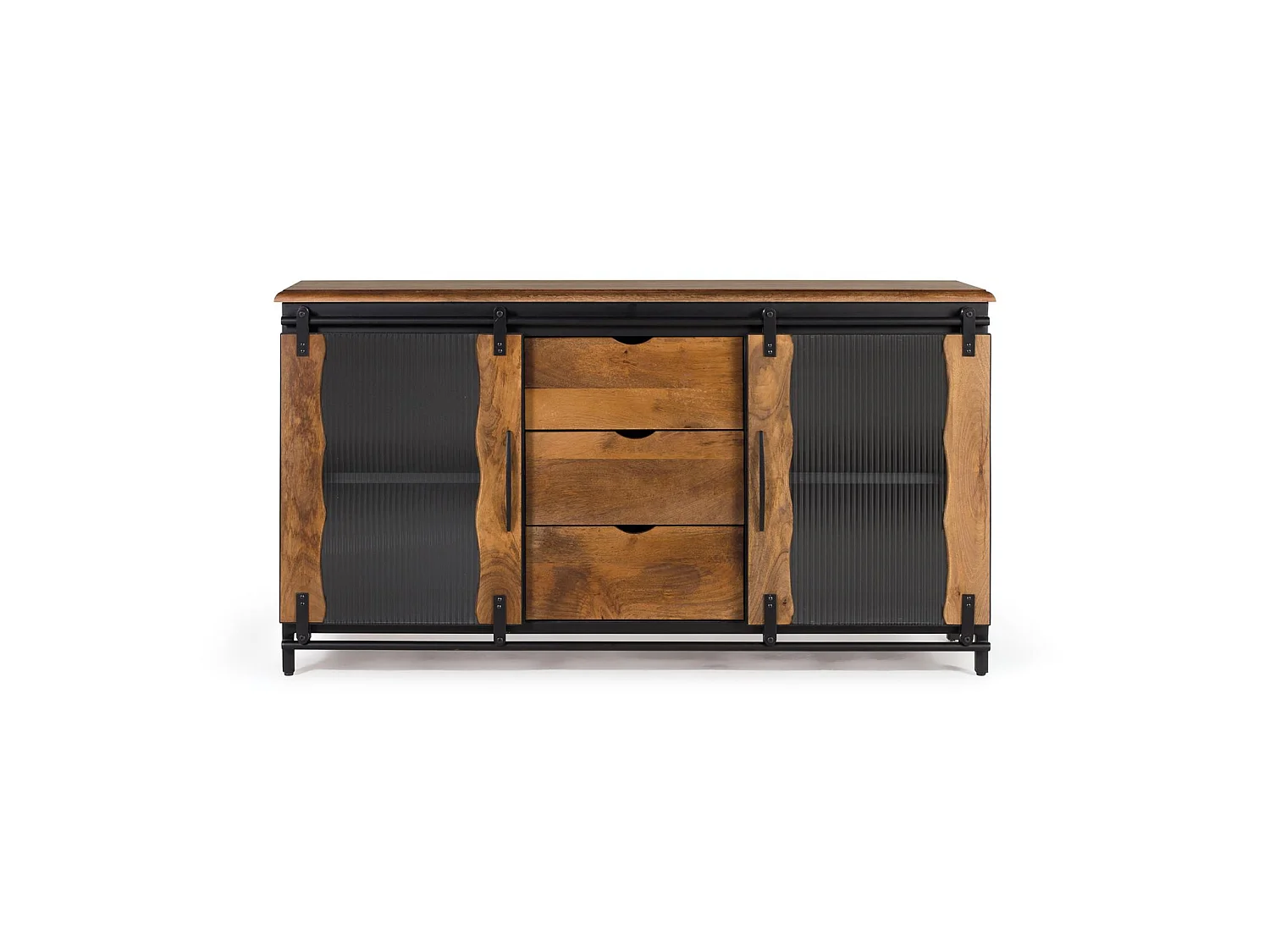 Buffet en bois de manguier et métal, style industriel - 80 x 150 x 40