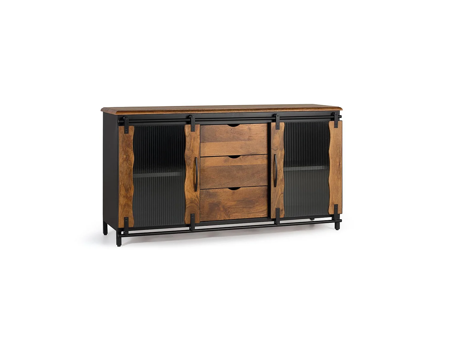 Buffet en bois de manguier et métal, style industriel - 80 x 150 x 40