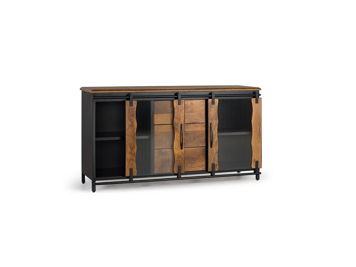 Buffet en bois de manguier et métal, style industriel - 80 x 150 x 40