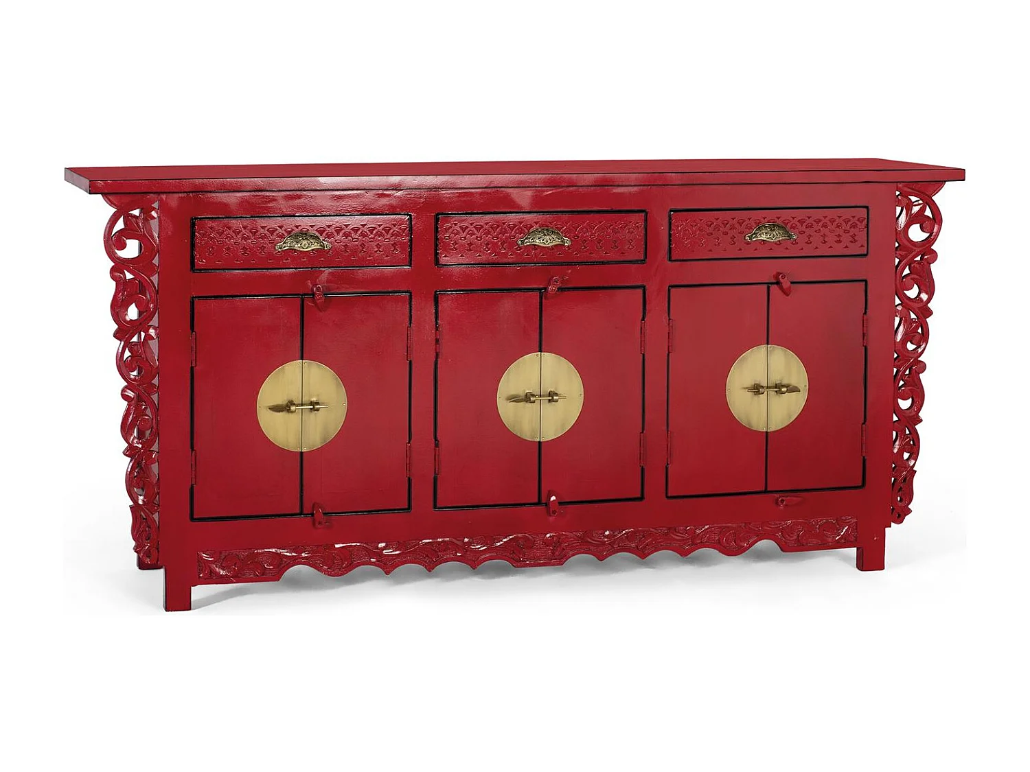 Buffet avec 6 portes et 3 tiroirs en bois de manguier