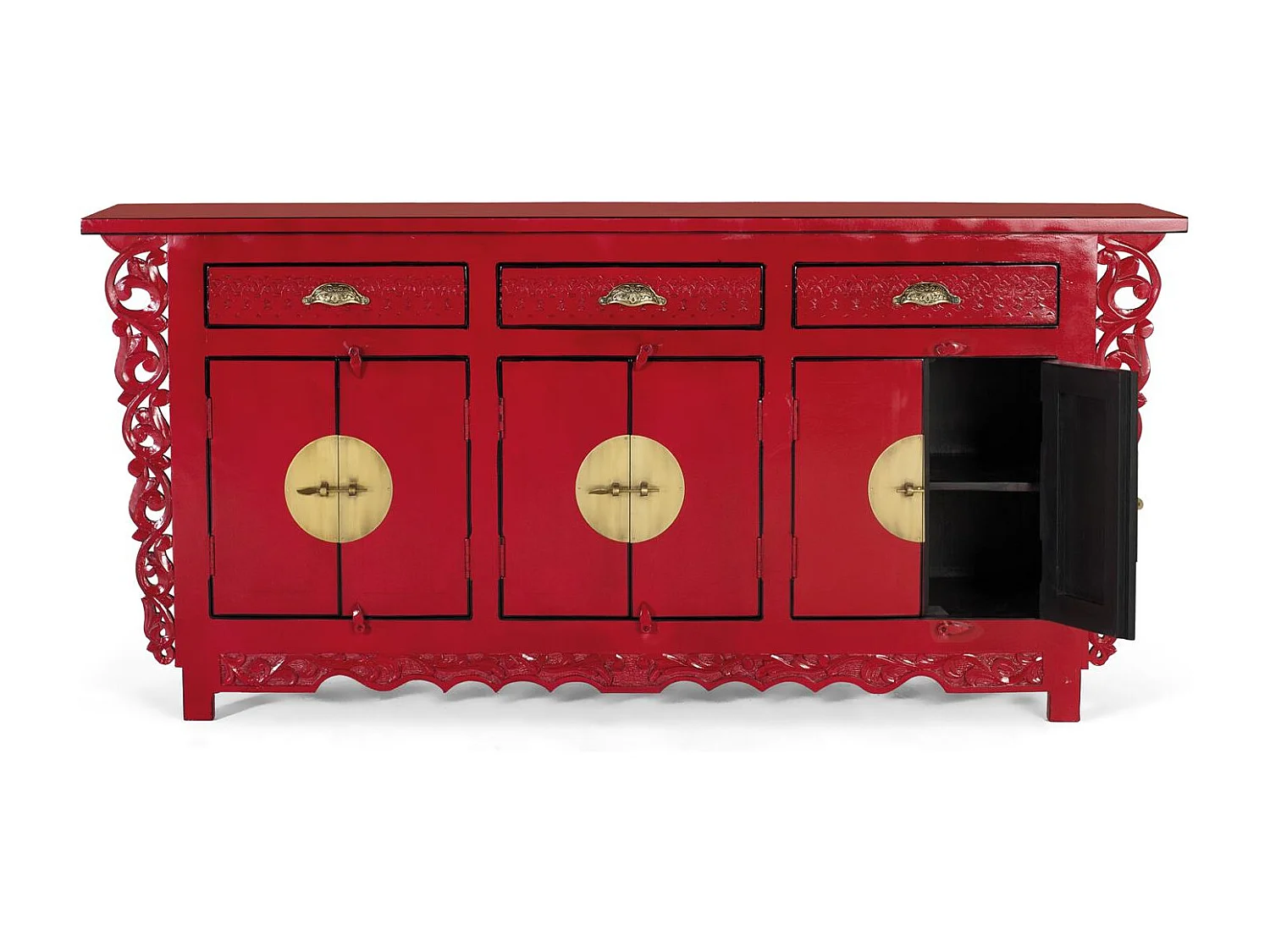 Buffet avec 6 portes et 3 tiroirs en bois de manguier