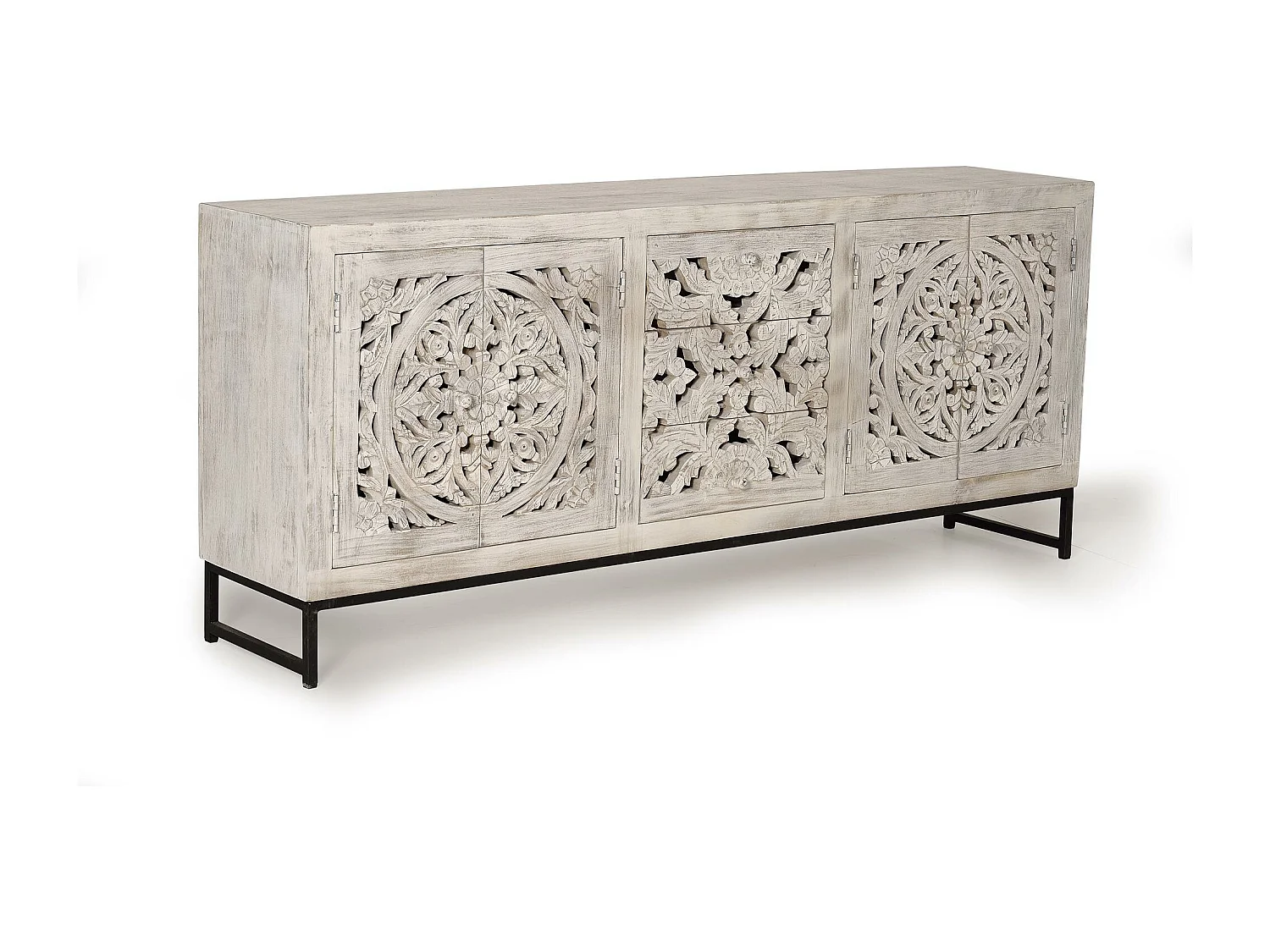 Aparador madera de mango y patas metal blanco envejecido Blanco.Giner y Colomer 81x38x190