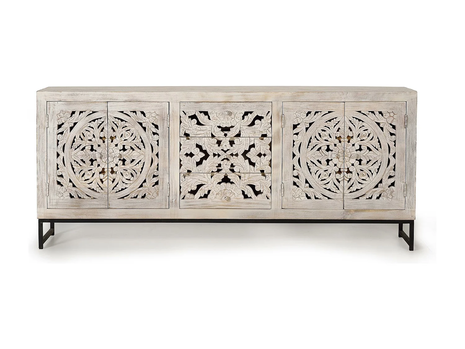 Aparador madera de mango y patas metal blanco envejecido Blanco.Giner y Colomer 81x38x190