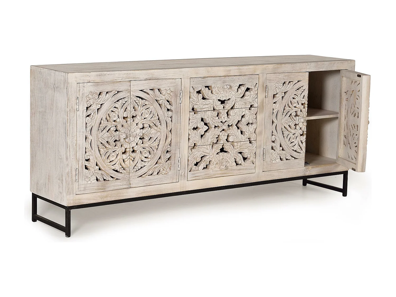 Aparador madera de mango y patas metal blanco envejecido Blanco.Giner y Colomer 81x38x190