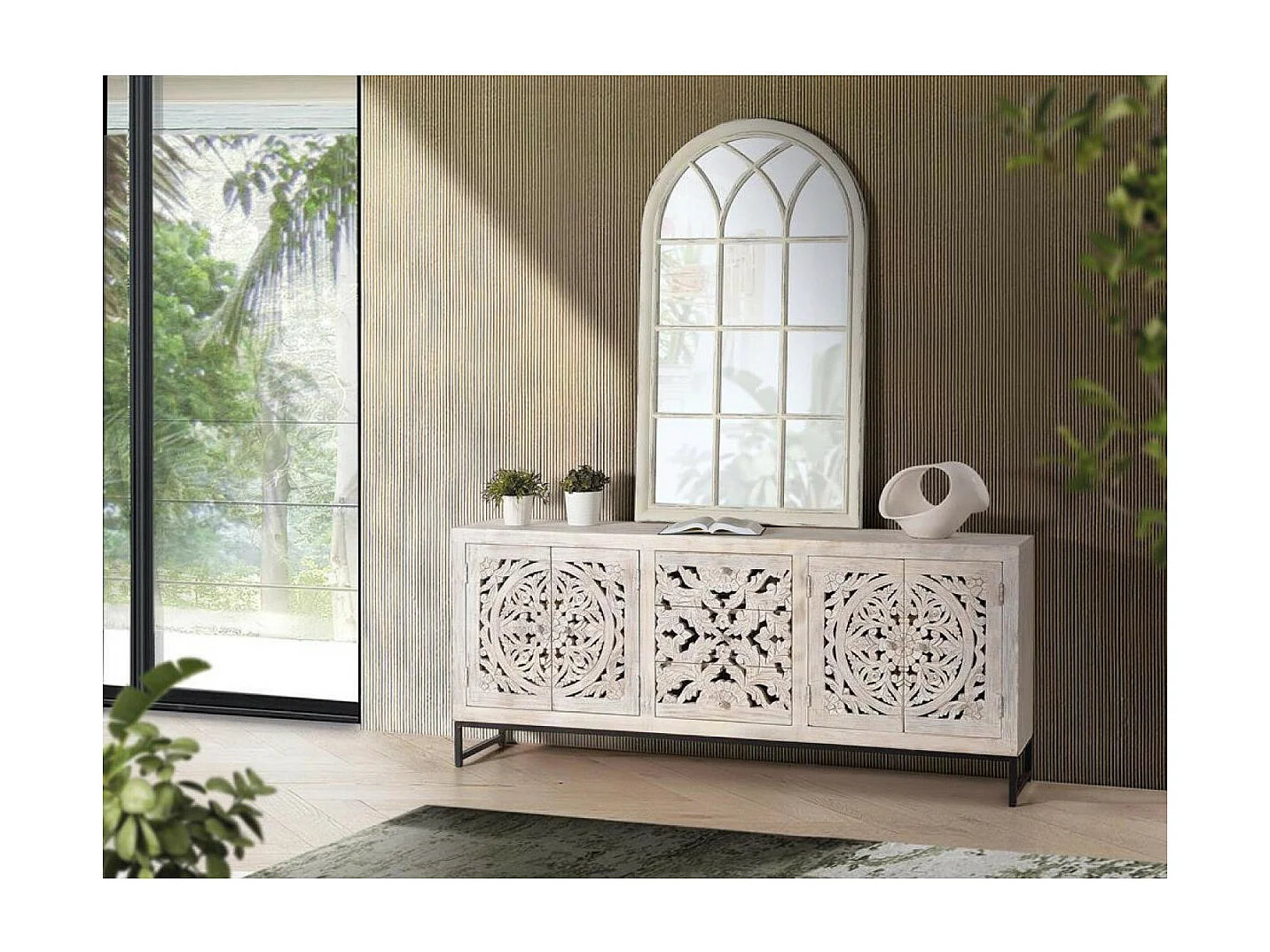 Aparador madera de mango y patas metal blanco envejecido Blanco.Giner y Colomer 81x38x190