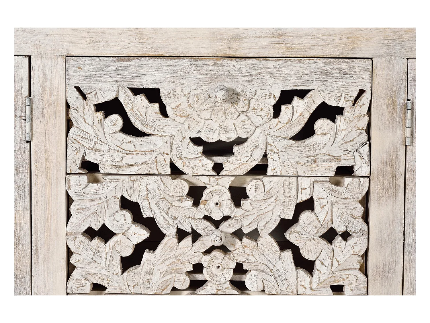 Komoda z drewna mango z nogami z postarzanego białego metalu